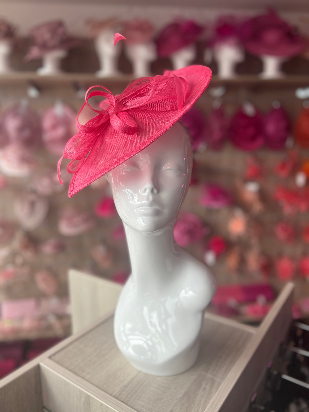 Cerise Disc Fascinator with Decorative Bow-Fascinators Direct