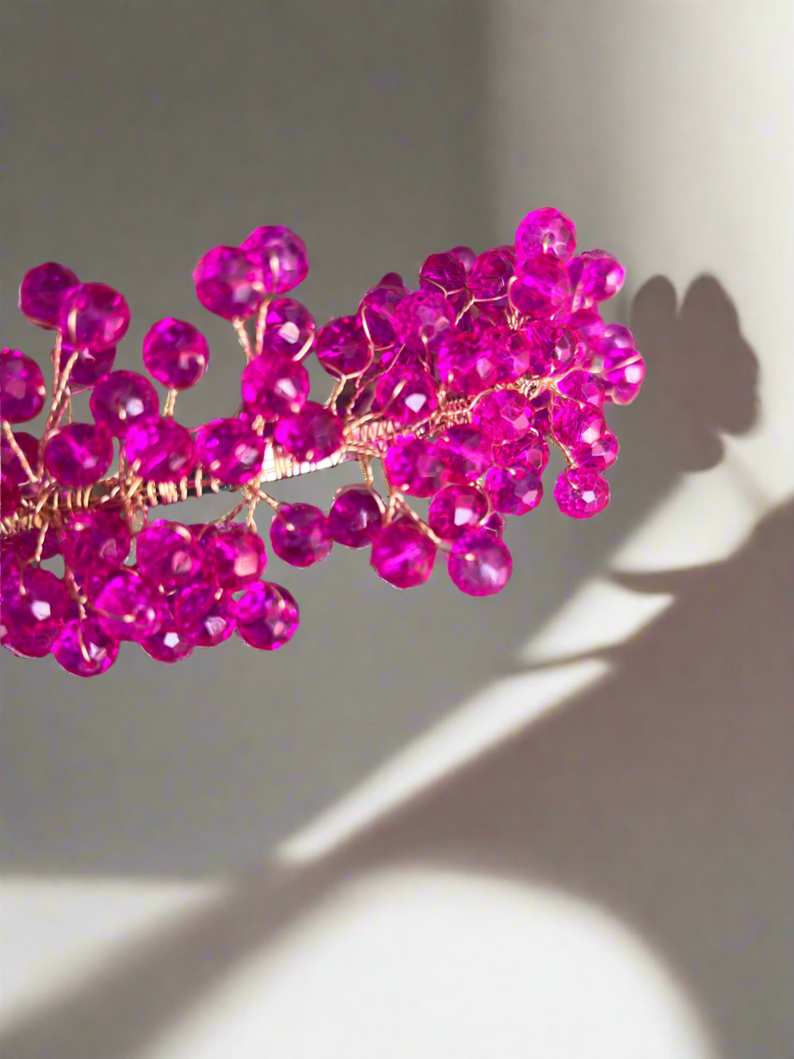 Cerise Pink Beaded Headband Fascinator-Fascinators Direct