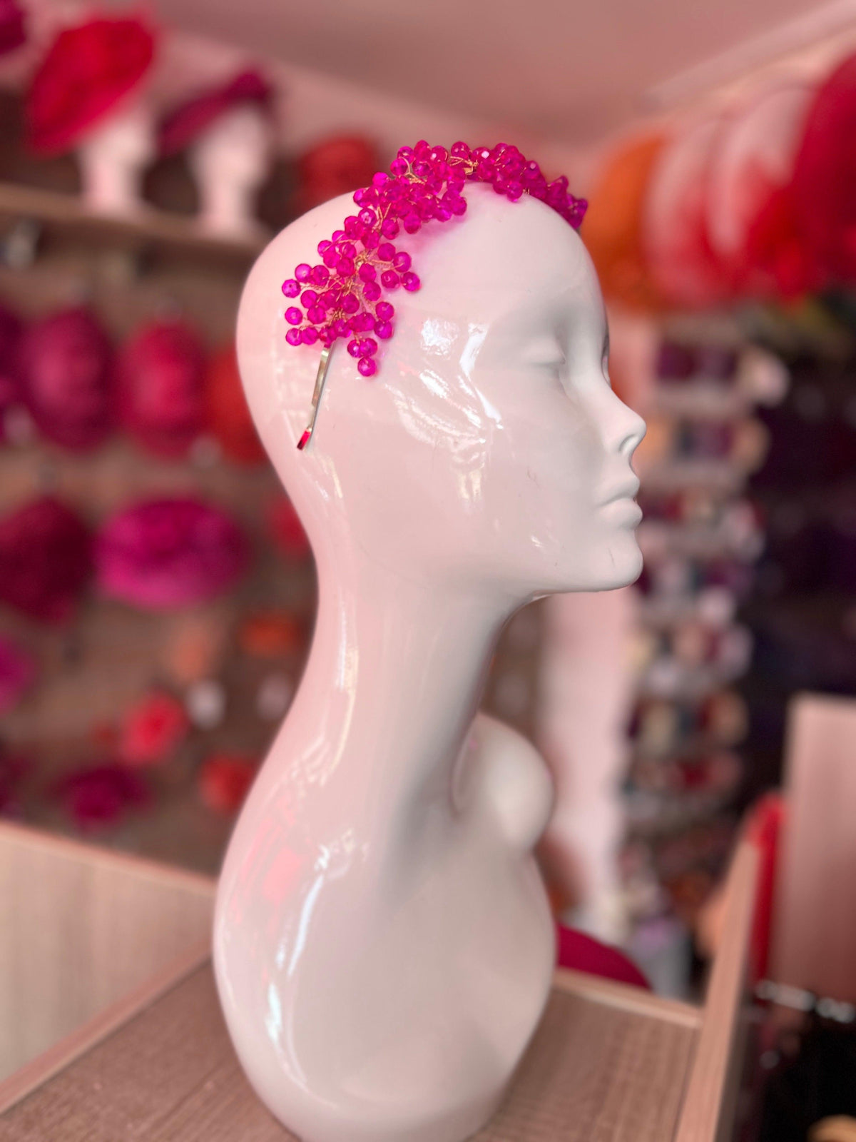Cerise Pink Beaded Headband Fascinator-Fascinators Direct