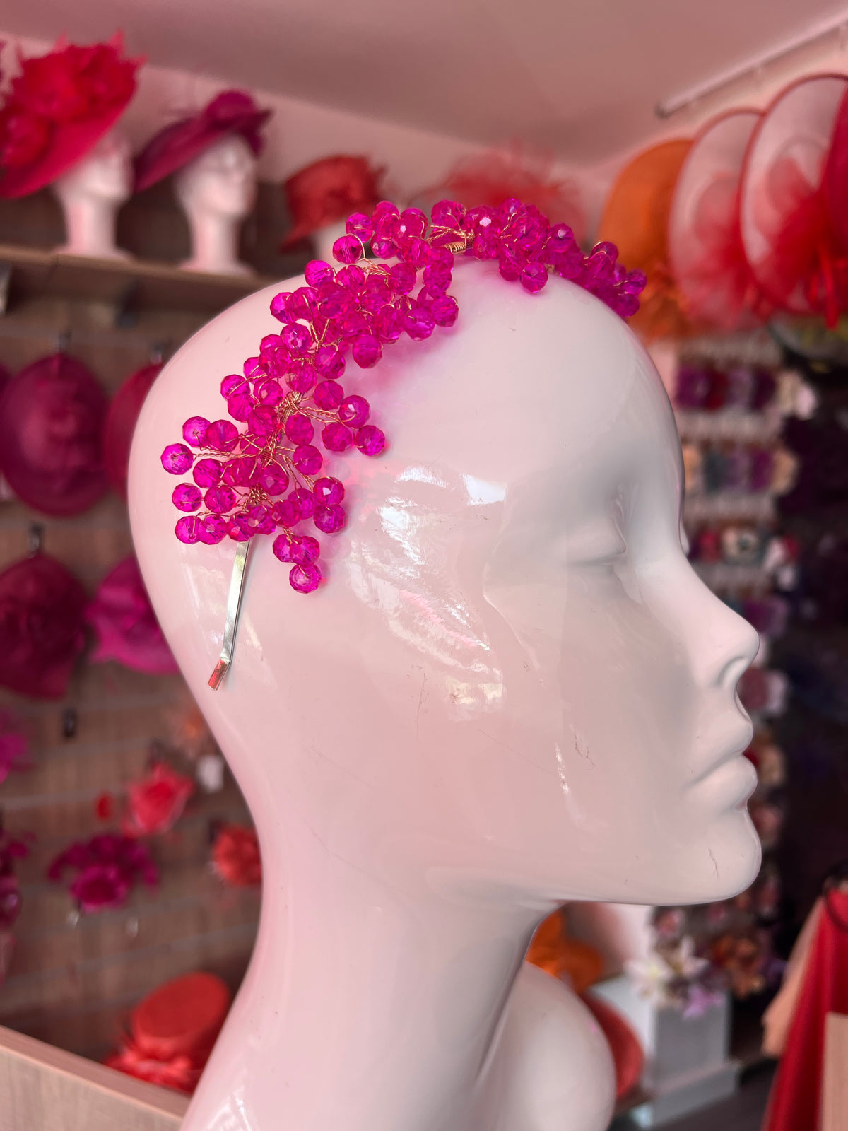 Cerise Pink Beaded Headband Fascinator-Fascinators Direct