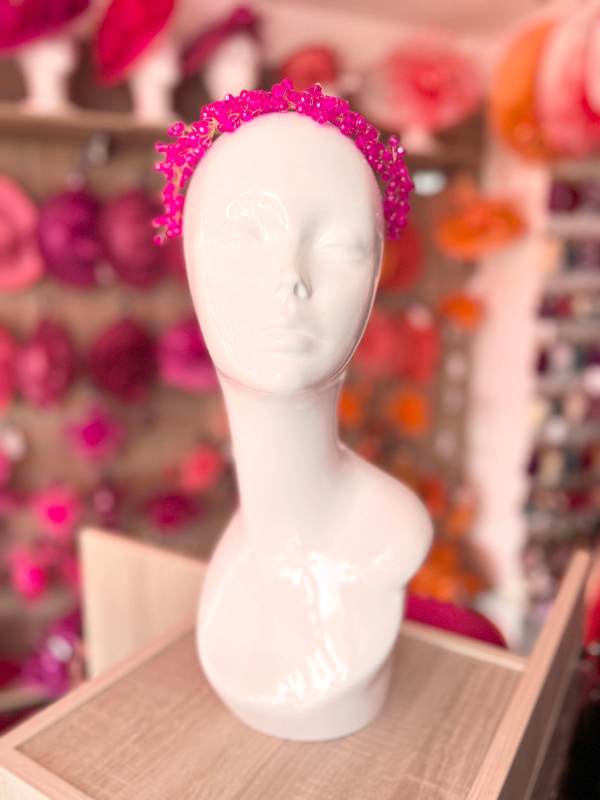 Cerise Pink Beaded Headband Fascinator-Fascinators Direct