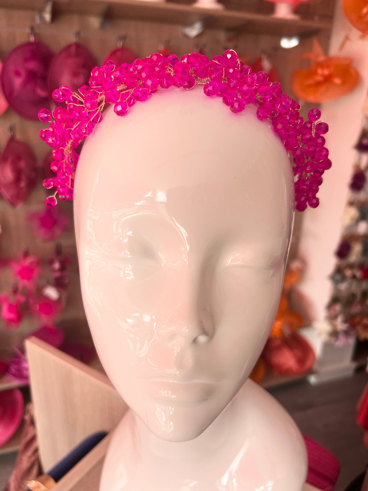 Cerise Pink Beaded Headband Fascinator-Fascinators Direct