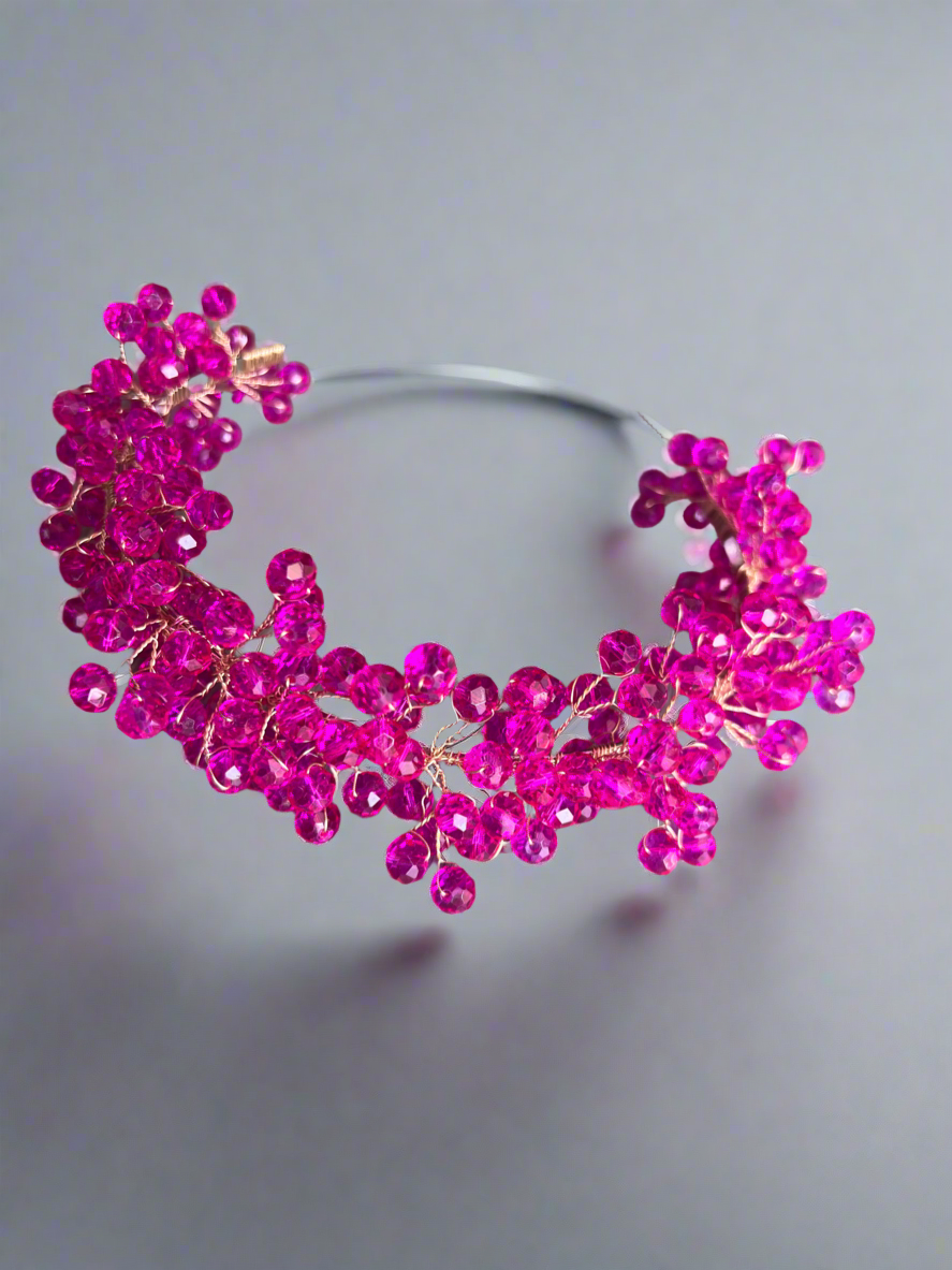 Cerise Pink Beaded Headband Fascinator-Fascinators Direct