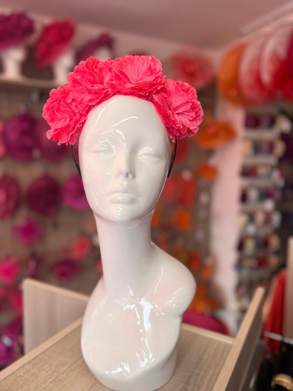 Cerise Pink Carnation Flower Crown Headband-Fascinators Direct