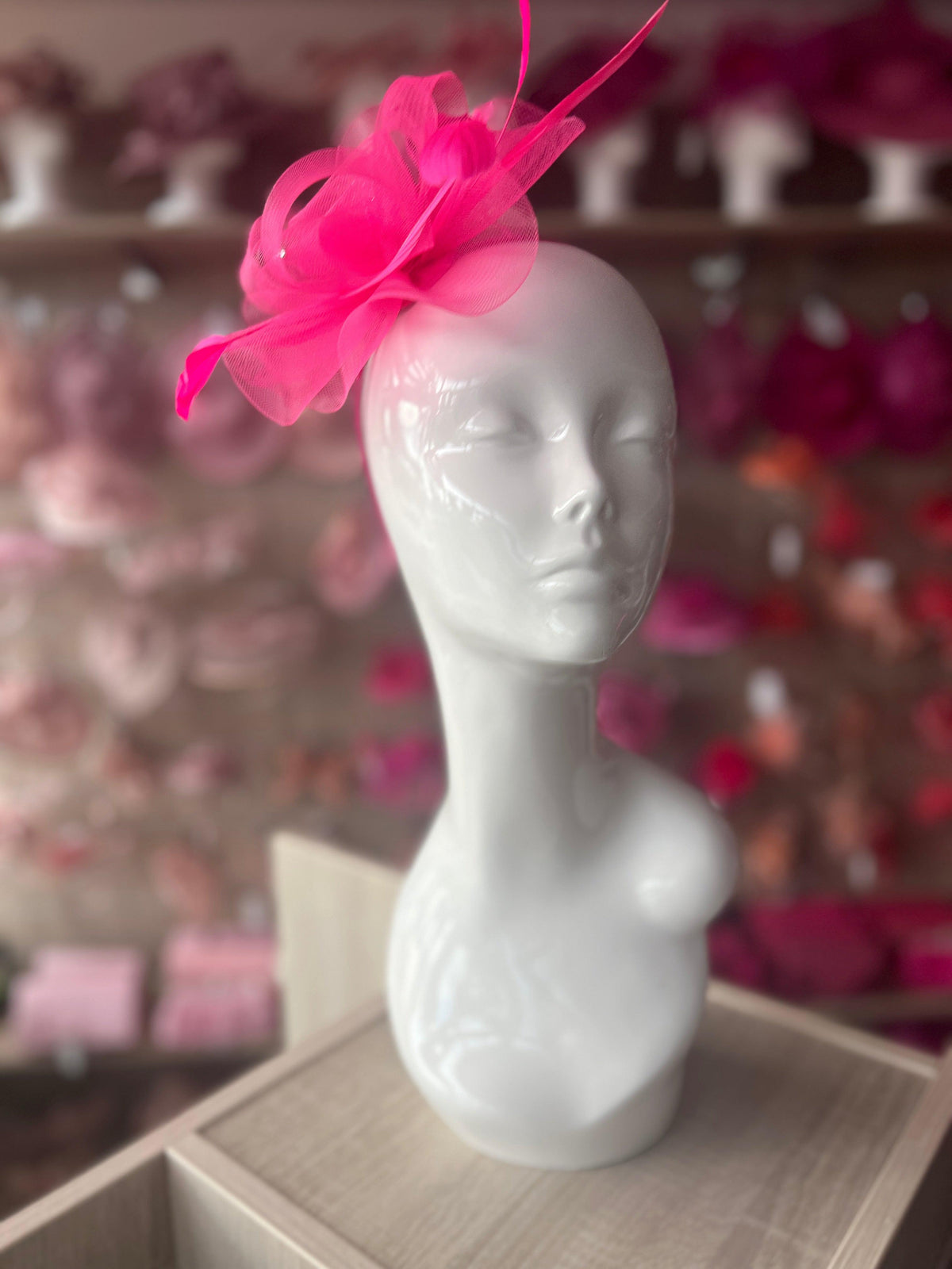 Cerise Pink Diamante Flower Fascinator With Feathers-Fascinators Direct