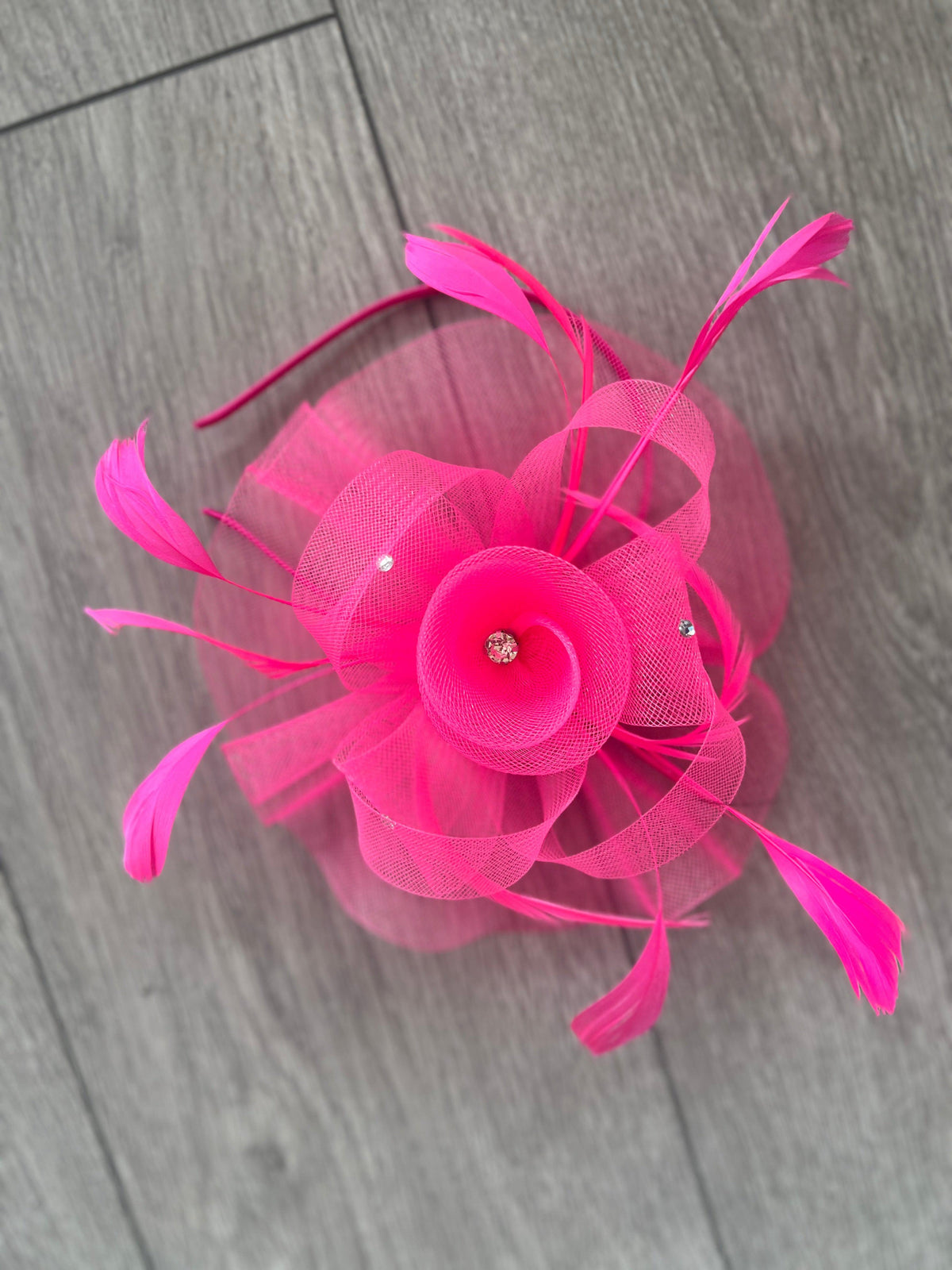 Cerise Pink Diamante Flower Fascinator With Feathers-Fascinators Direct