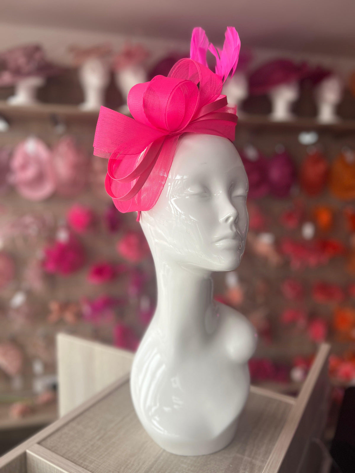 Cerise Pink Large Loop Crinoline &amp; Satin Headband Fascinator-Fascinators Direct