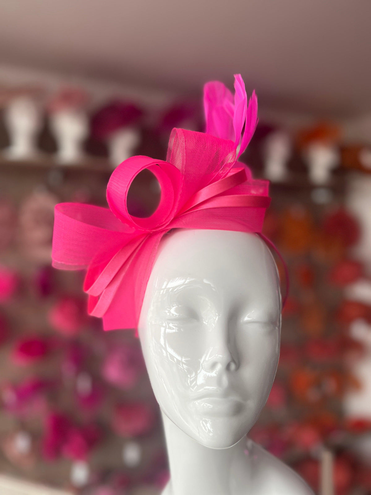 Cerise Pink Large Loop Crinoline &amp; Satin Headband Fascinator-Fascinators Direct