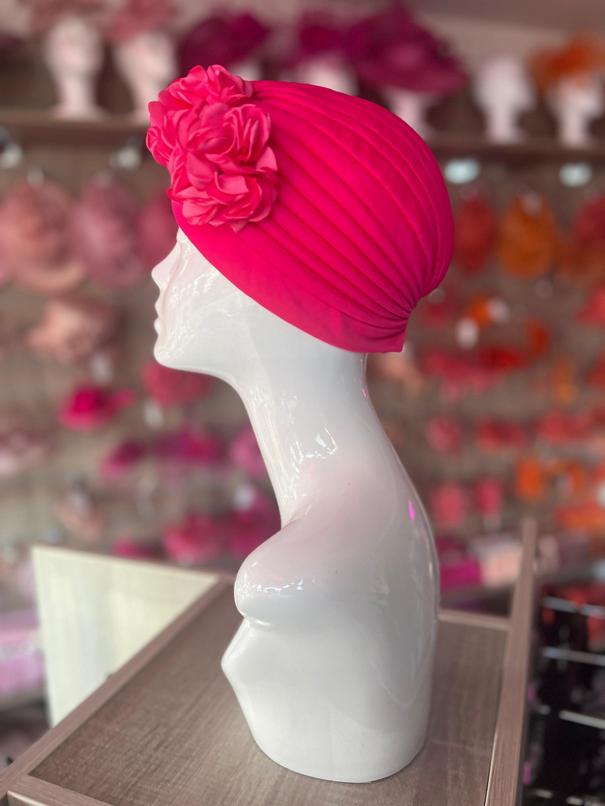 Cerise Pink Vintage Double Flower Turban Hat-Fascinators Direct