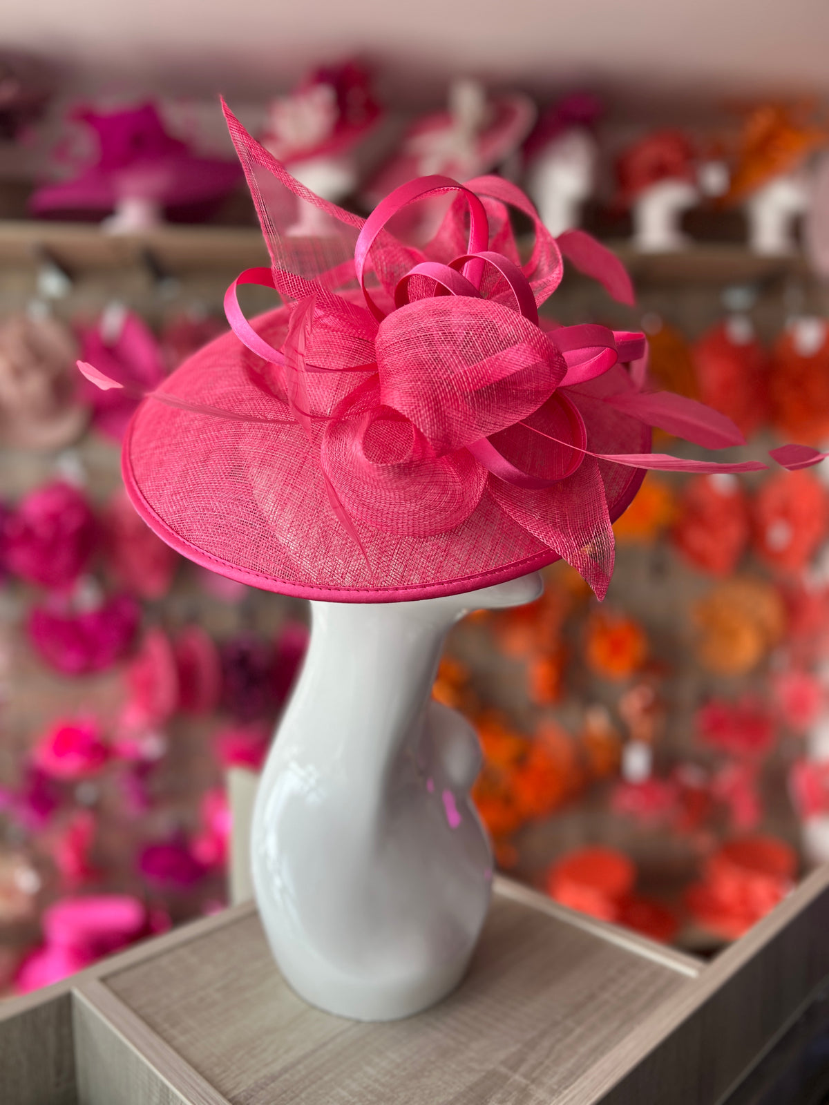 Cerise Saucer Hatinator With Decorative Bow-Fascinators Direct