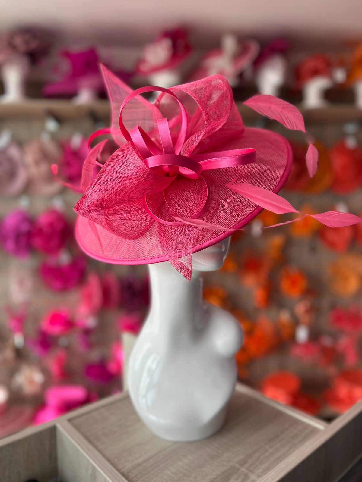 Cerise Saucer Hatinator With Decorative Bow-Fascinators Direct