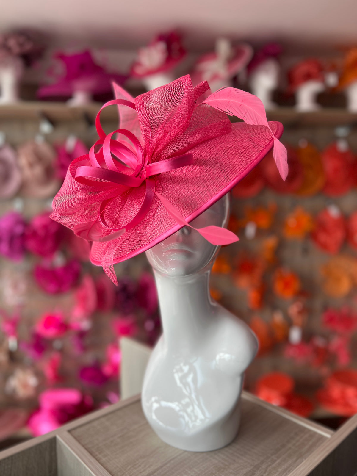 Cerise Saucer Hatinator With Decorative Bow-Fascinators Direct