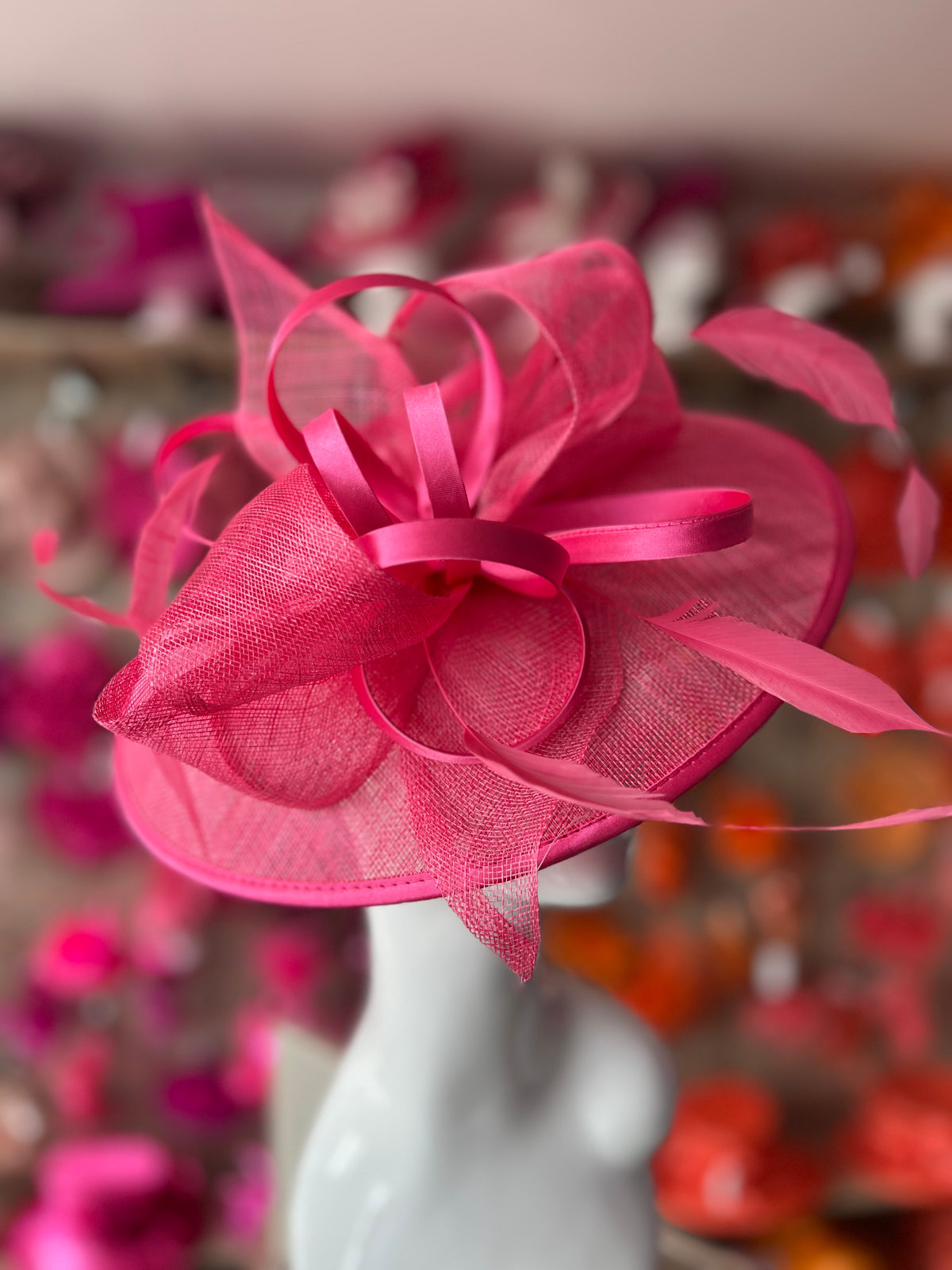 Cerise Saucer Hatinator With Decorative Bow-Fascinators Direct