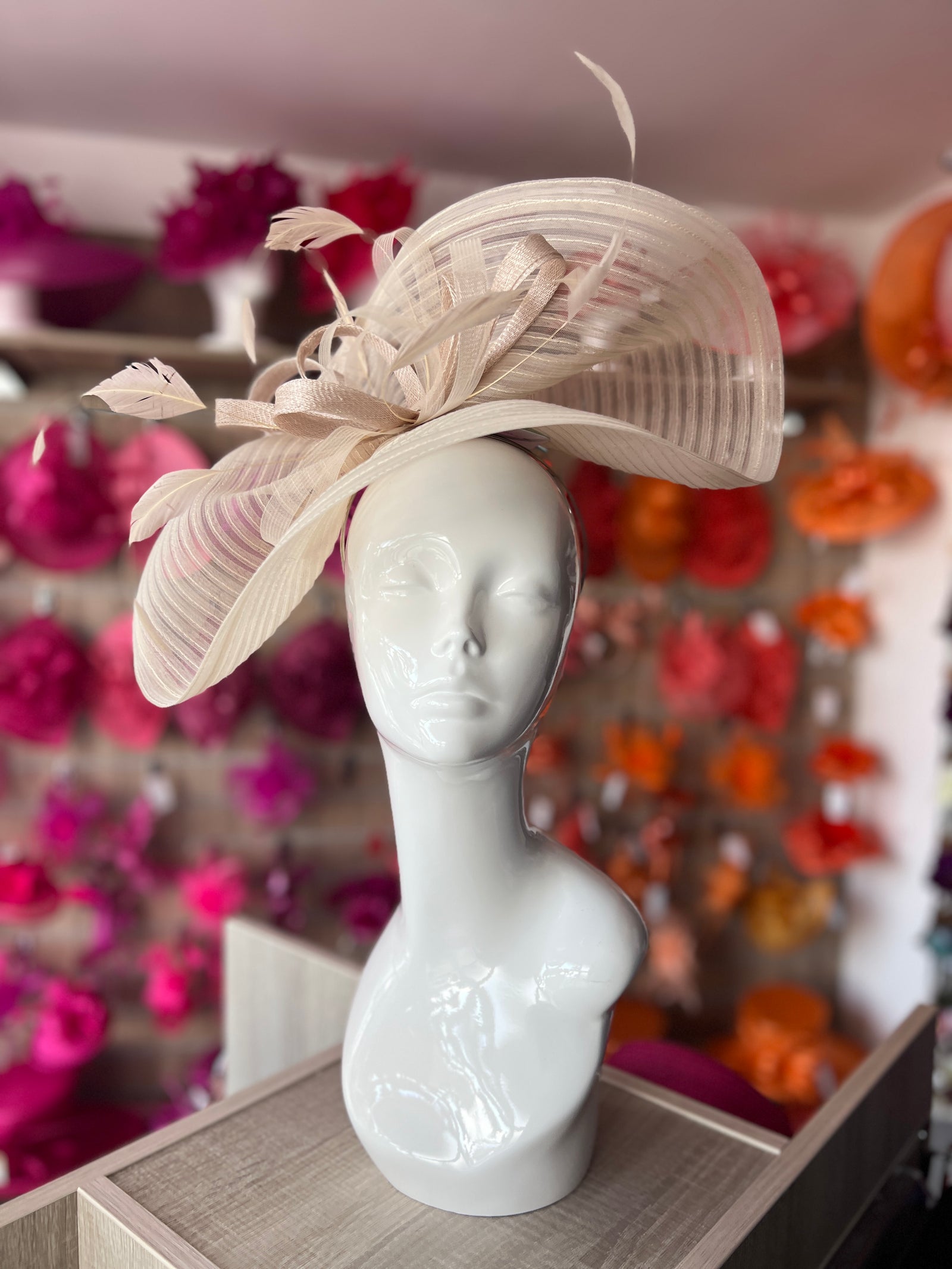 Champagne Crinoline Hatinator with Loops & Feathers-Fascinators Direct