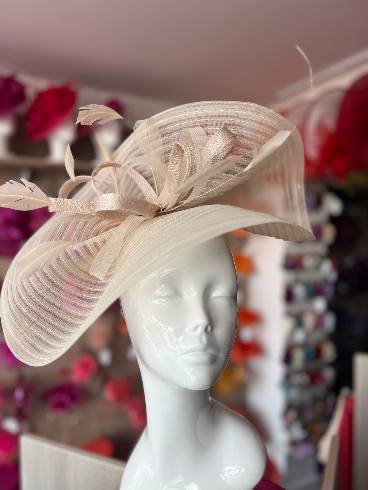 Champagne Crinoline Hatinator with Loops &amp; Feathers-Fascinators Direct