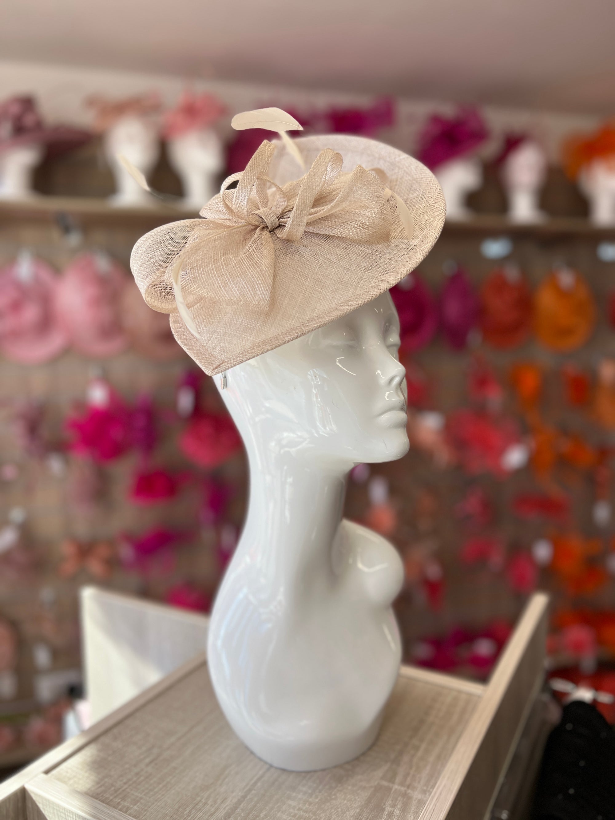 Champagne Disc Fascinator with Decorative Bow-Fascinators Direct