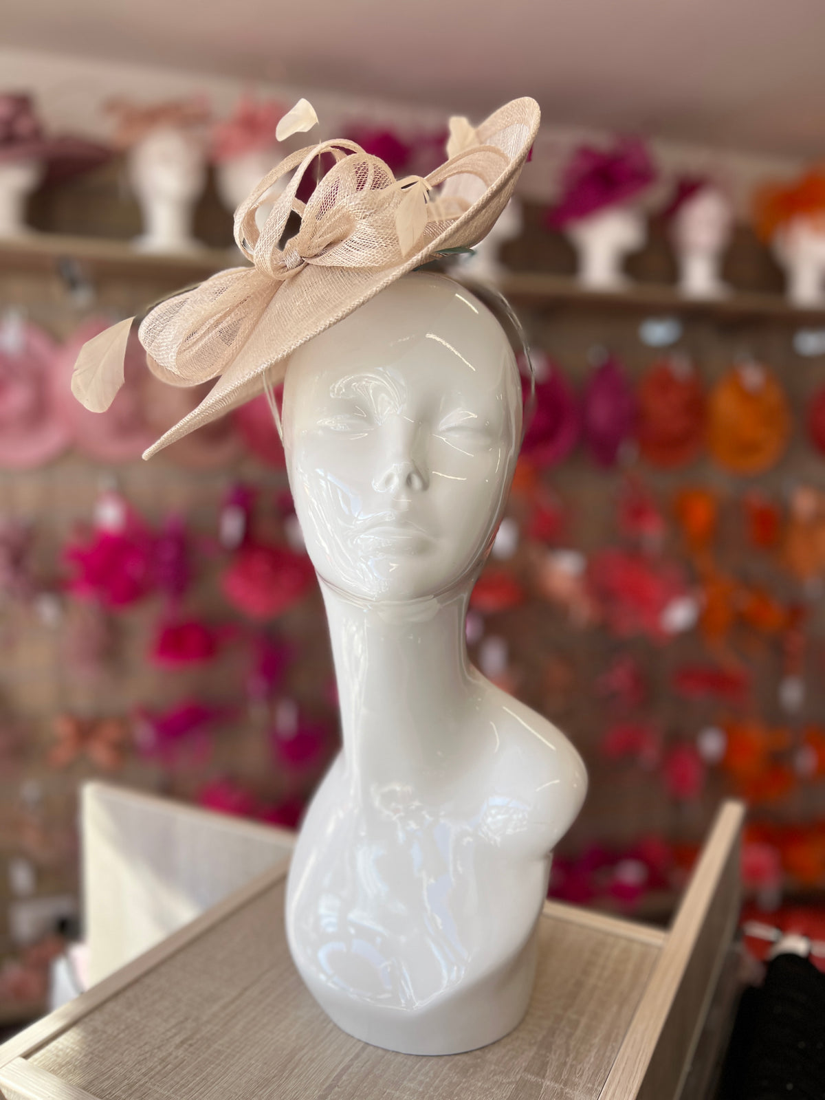 Champagne Disc Fascinator with Decorative Bow-Fascinators Direct