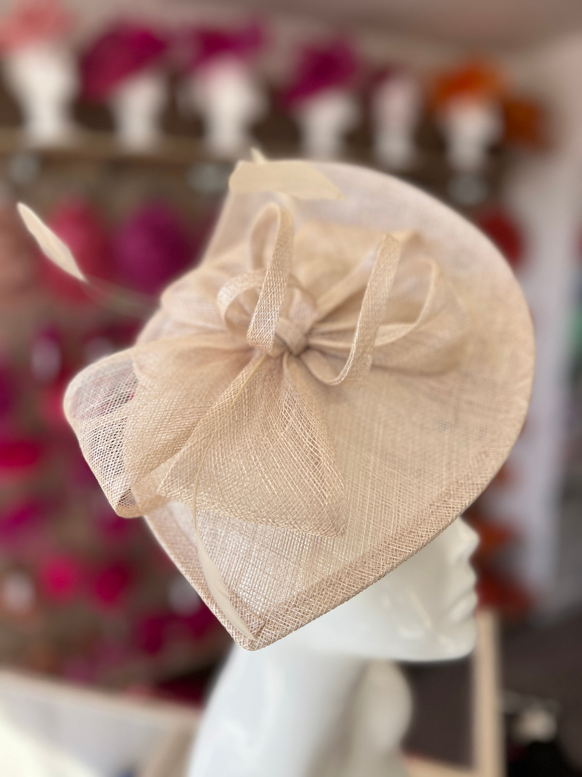 Champagne Disc Fascinator with Decorative Bow-Fascinators Direct