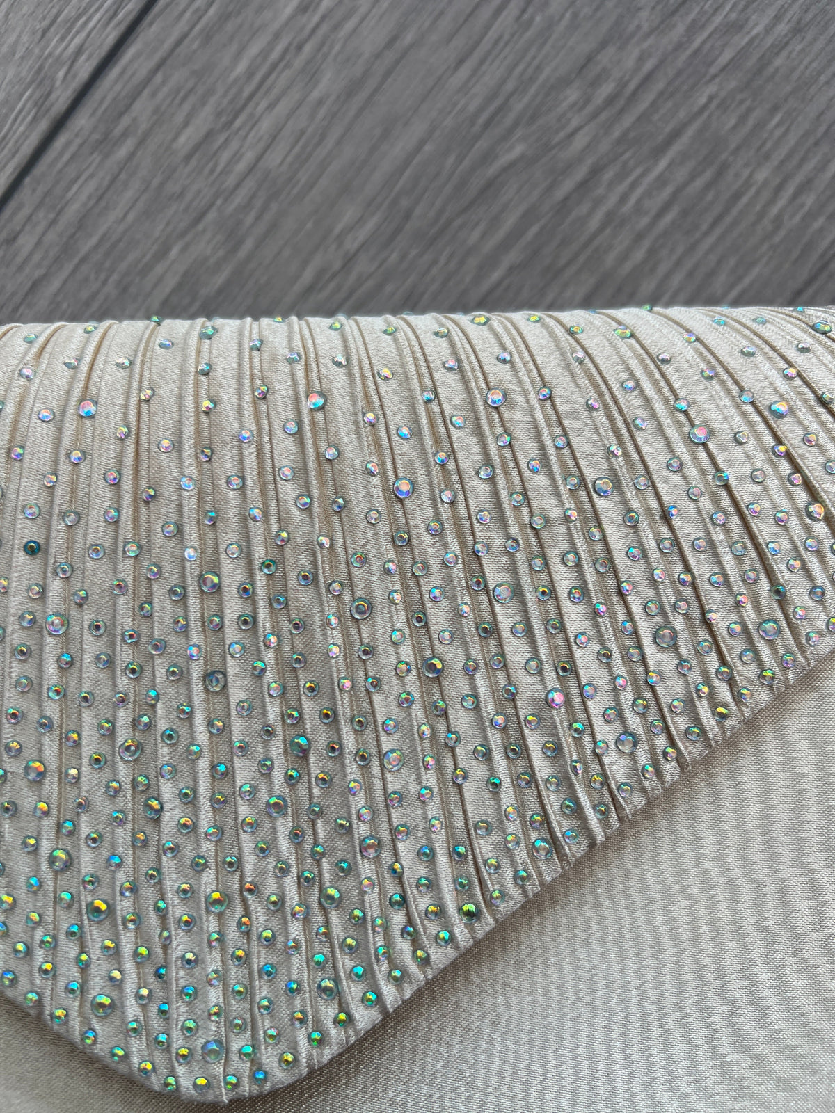 Champagne Envelope Clutch Bag With Rhinestones-Fascinators Direct