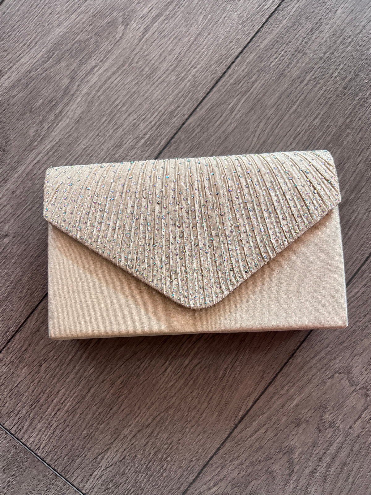 Diamante Satin Envelope Evening Clutch Bag Champagne