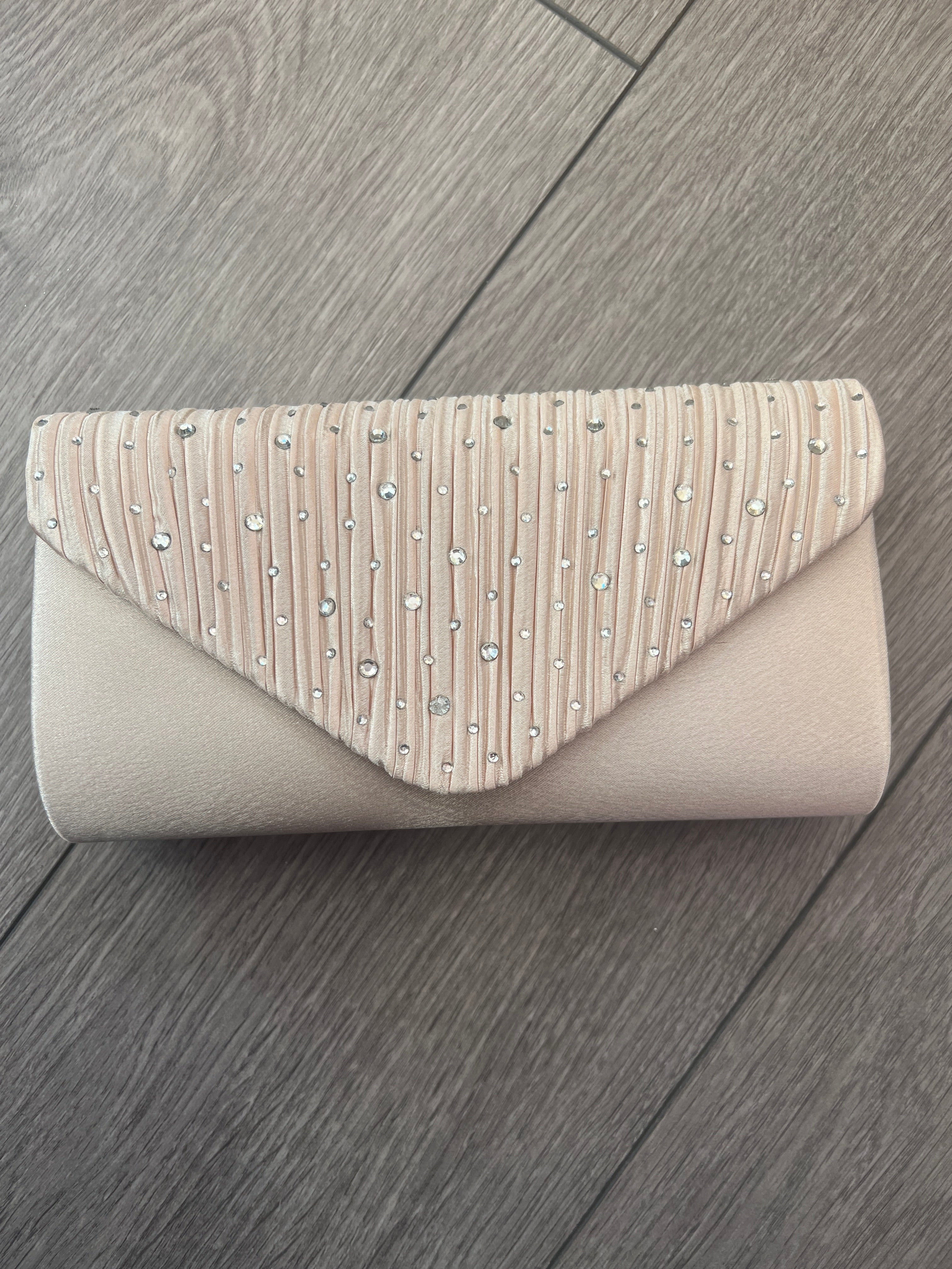 Champagne Envelope Clutch Bag with Crystal Rhinestones