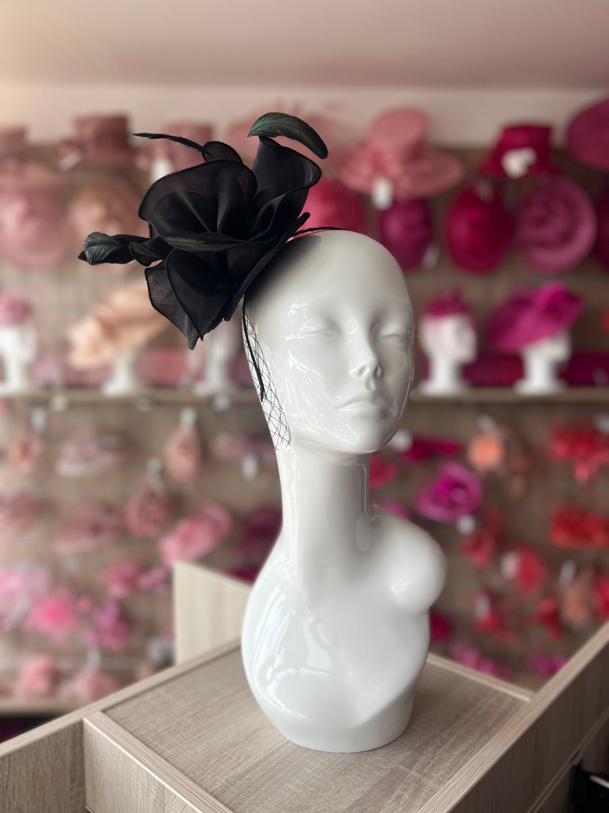 Chiffon Flower Metallic Black Fascinator Headband-Fascinators Direct