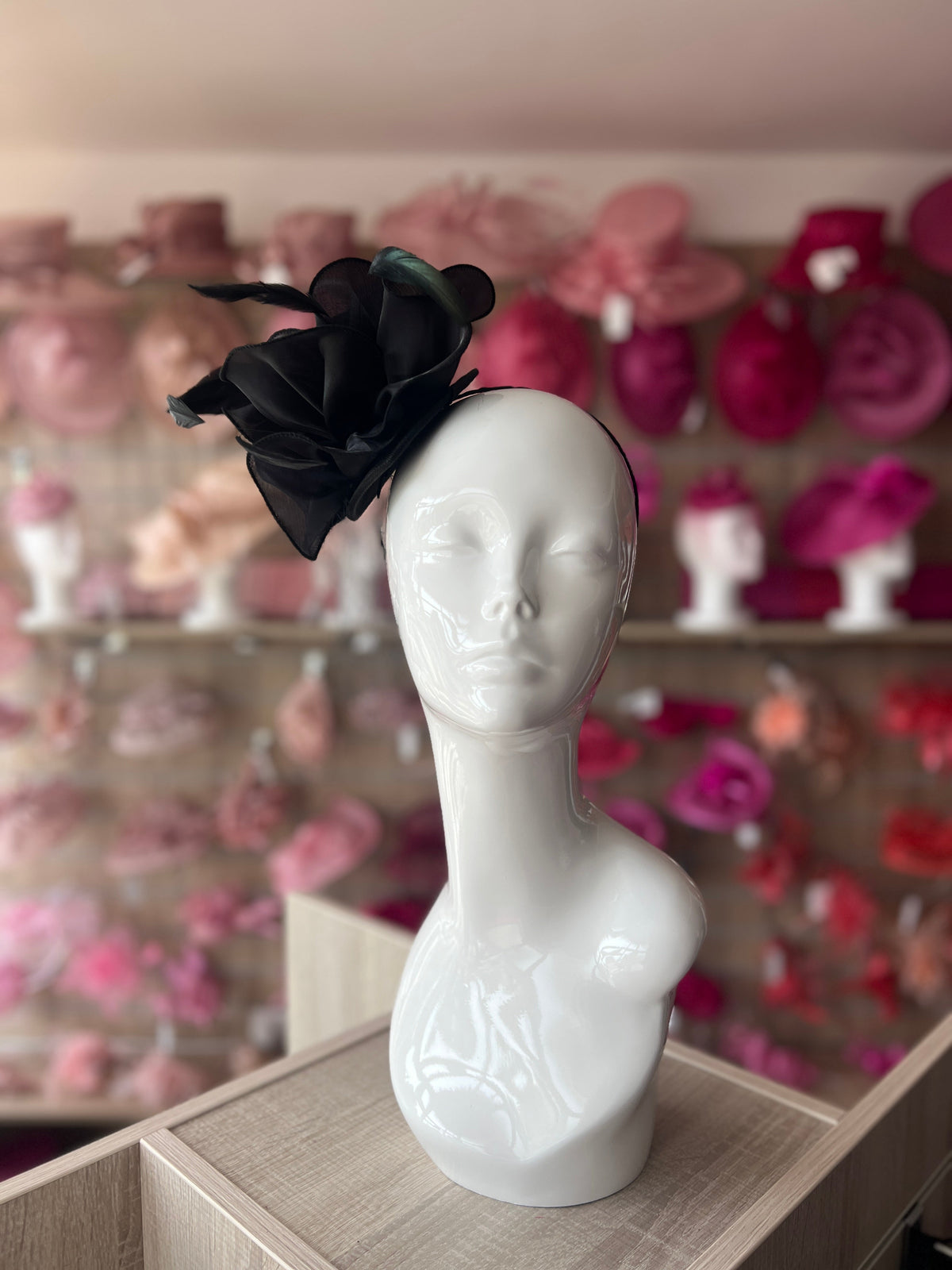 Chiffon Flower Metallic Black Fascinator Headband-Fascinators Direct