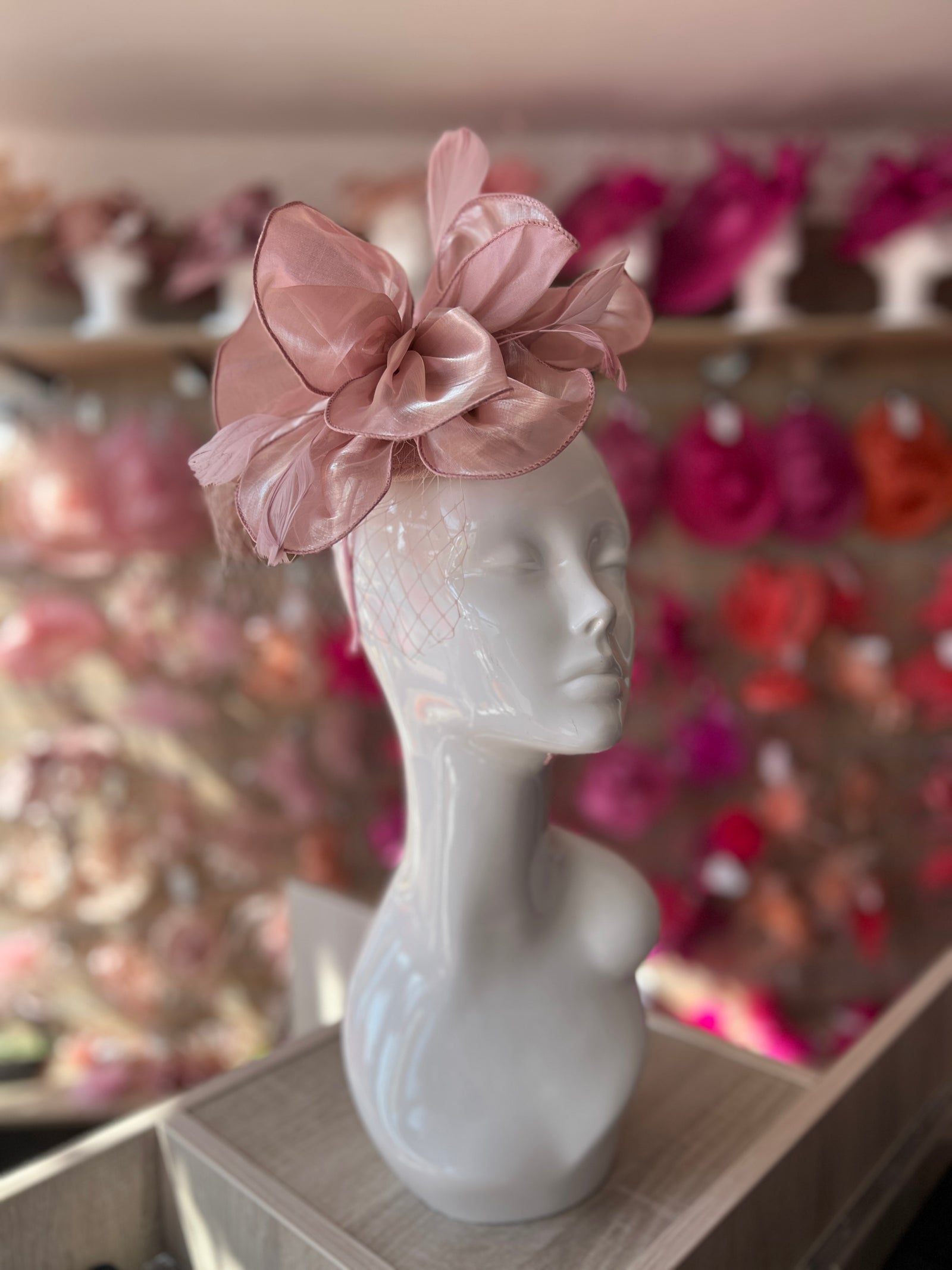Chiffon Flower Metallic Dusty Pink Fascinator Headband-Fascinators Direct