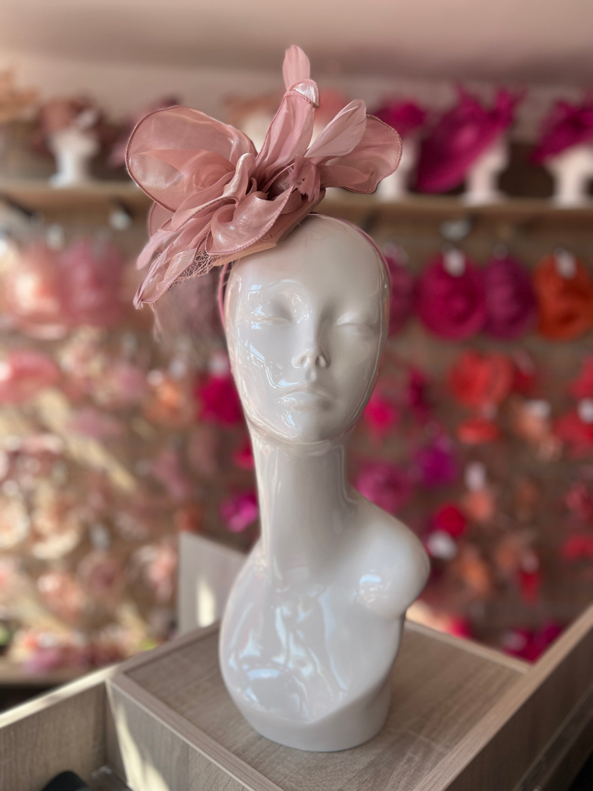 Chiffon Flower Metallic Dusty Pink Fascinator Headband-Fascinators Direct