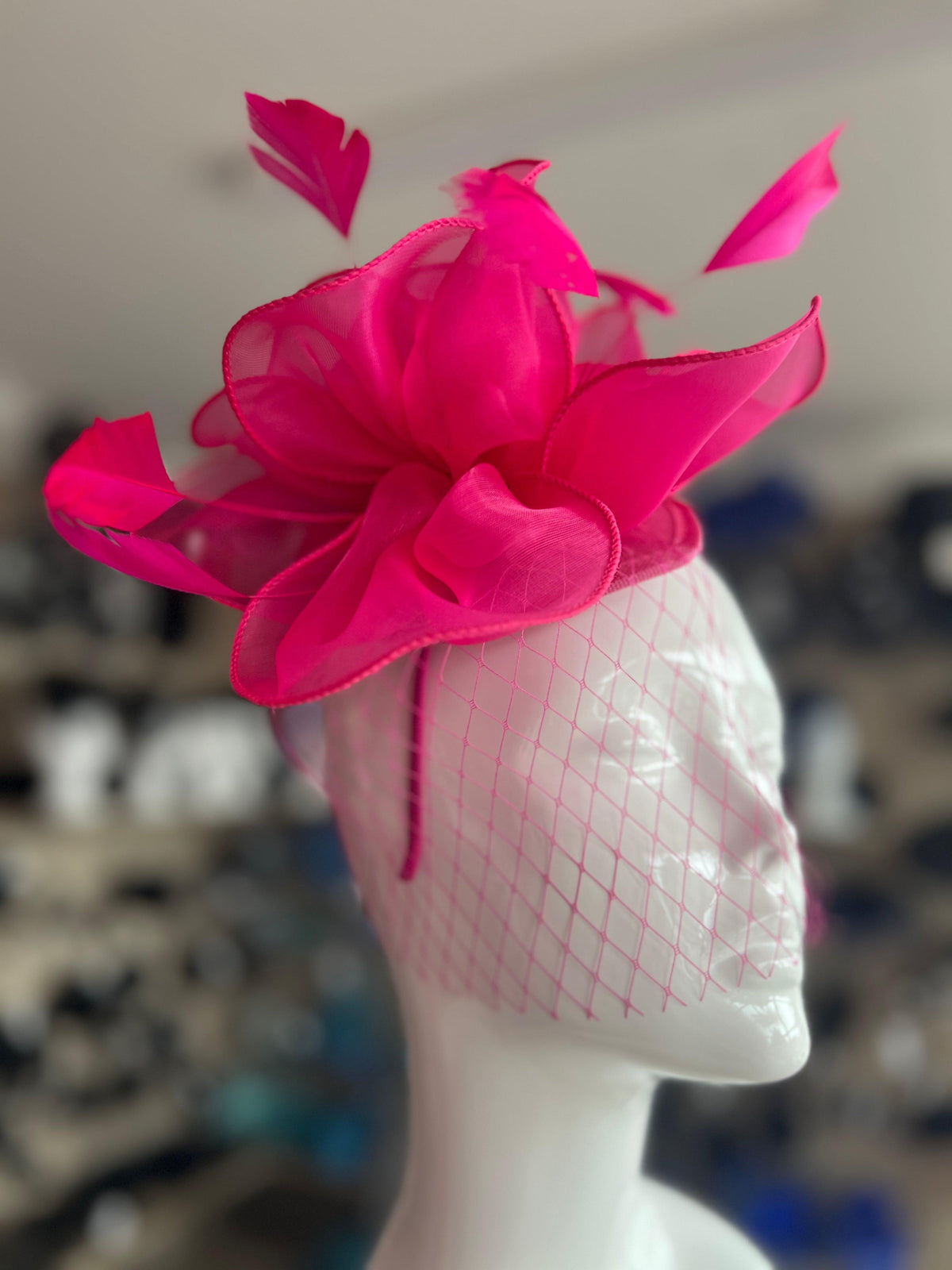 Chiffon Flower Metallic Fuchsia Fascinator Headband-Fascinators Direct