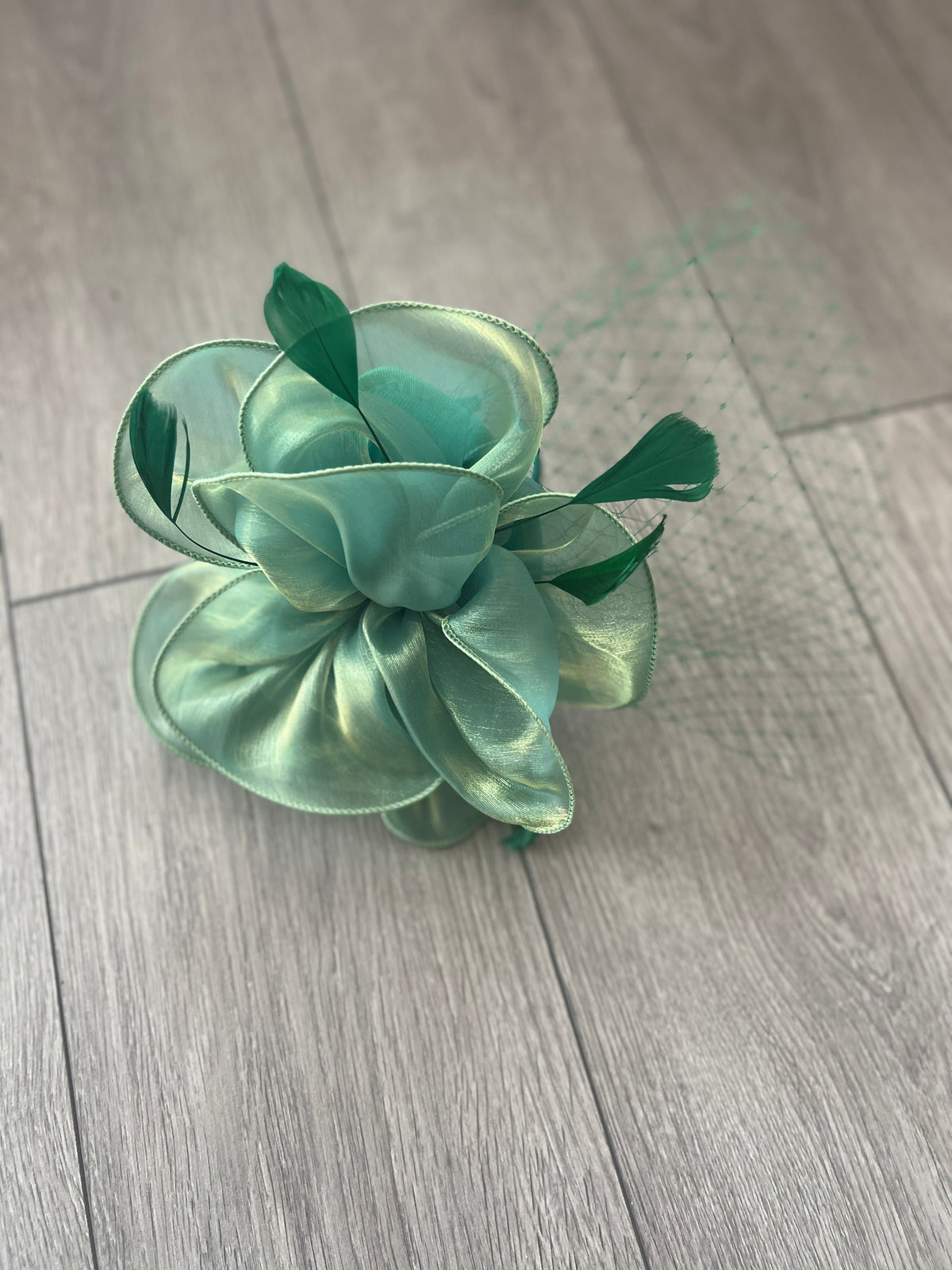 Chiffon Flower Metallic Green Fascinator Headband-Fascinators Direct