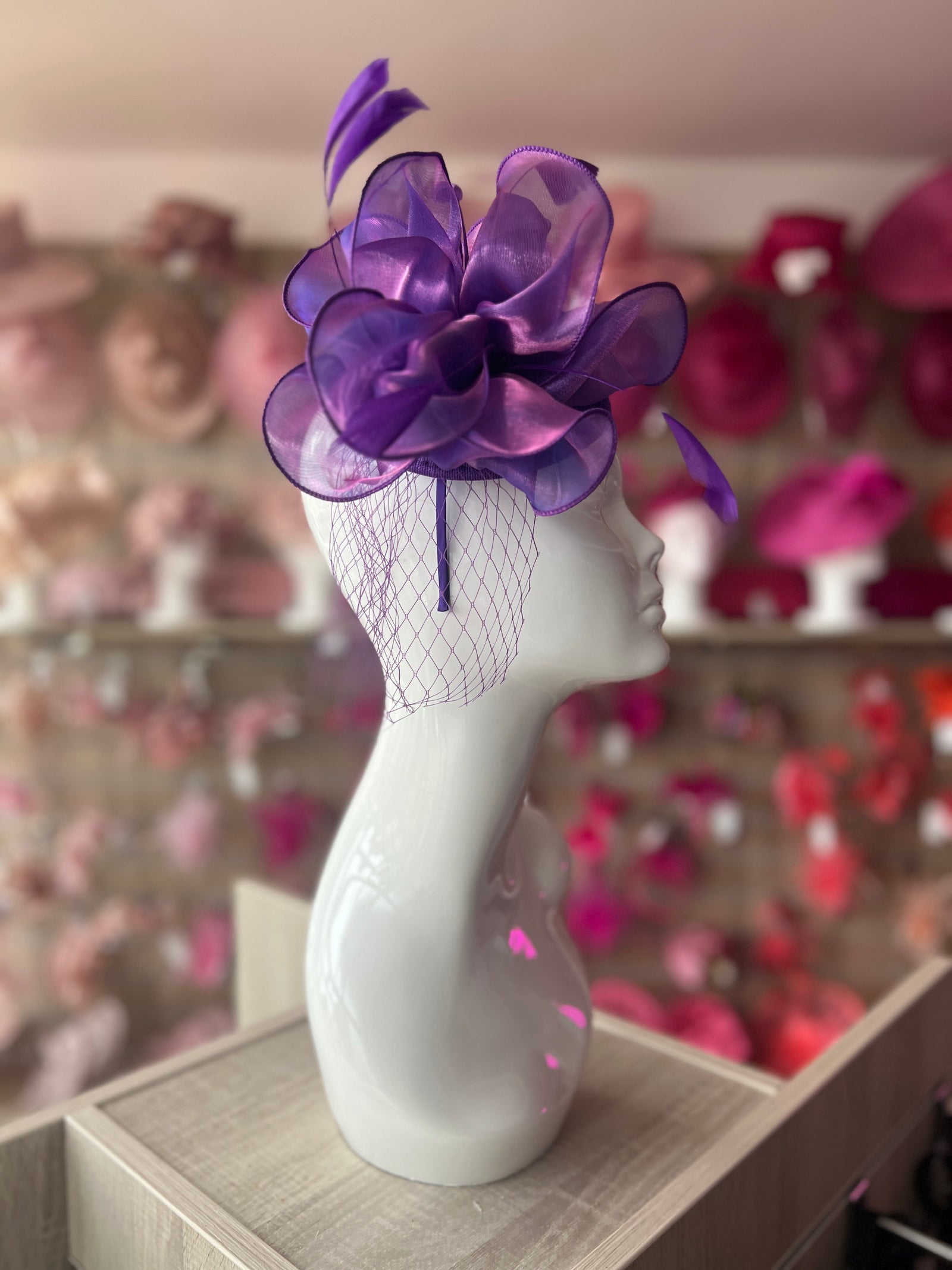 Chiffon Flower Metallic Purple Fascinator Headband-Fascinators Direct