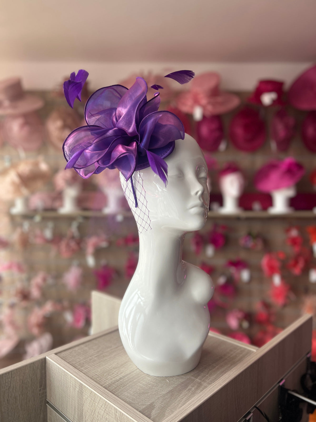 Chiffon Flower Metallic Purple Fascinator Headband-Fascinators Direct