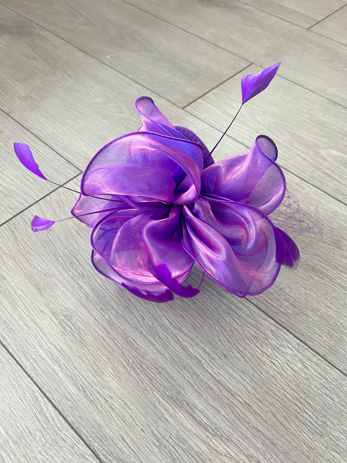 Chiffon Flower Metallic Purple Fascinator Headband-Fascinators Direct