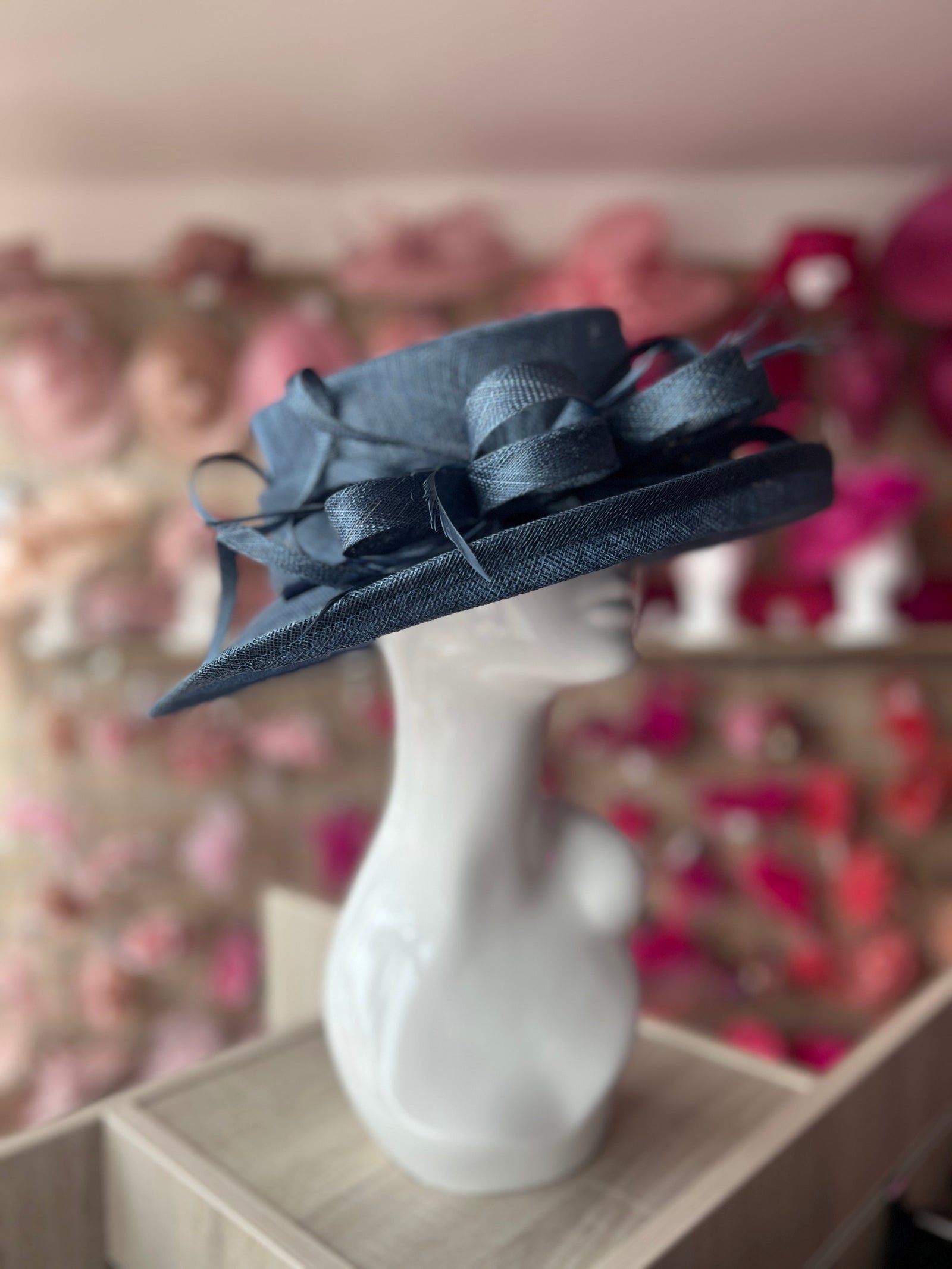 Classic Sinamay Airforce Blue Wedding Hat-Fascinators Direct