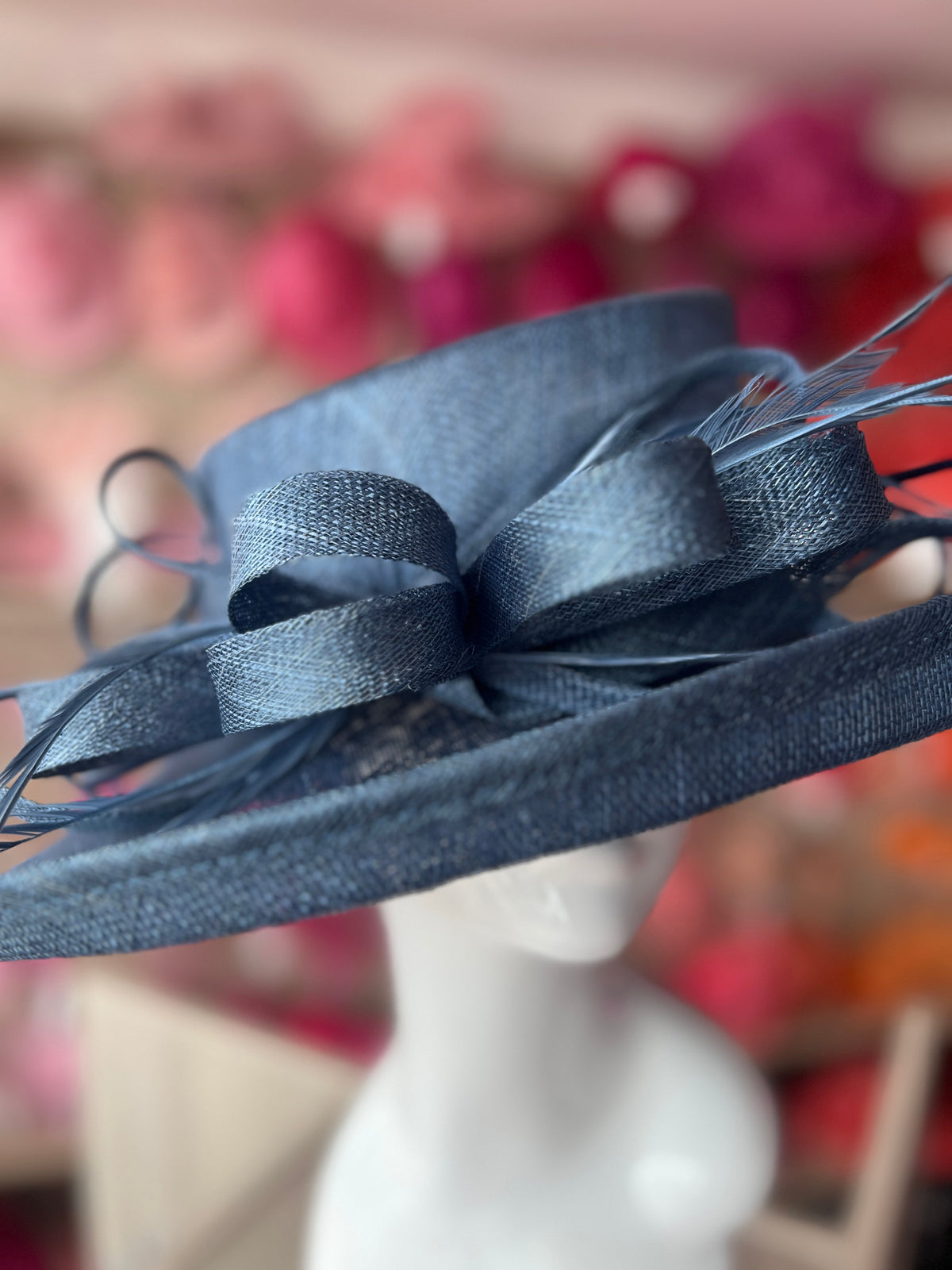 Classic Sinamay Airforce Blue Wedding Hat-Fascinators Direct