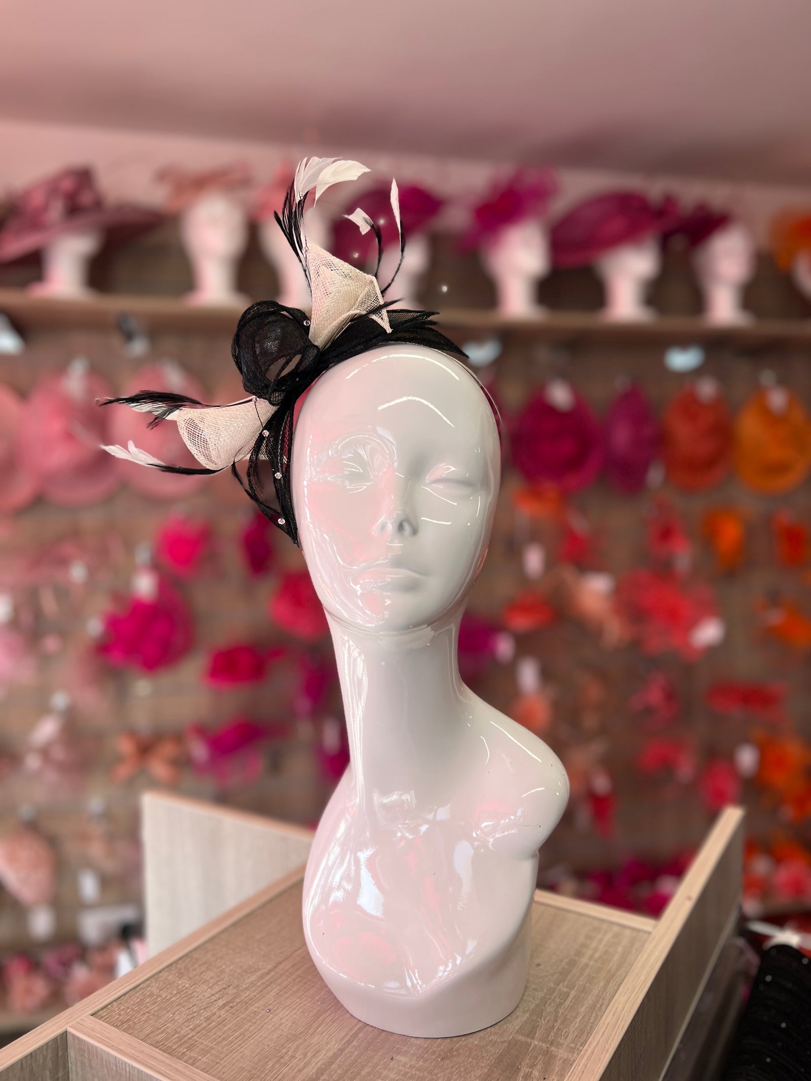 Classic Sinamay Black & Ivory Fascinator-Fascinators Direct