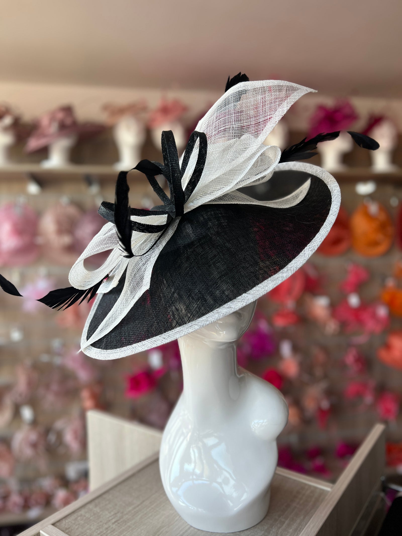 Classic Sinamay Black & Ivory Hatinator with Bow-Fascinators Direct