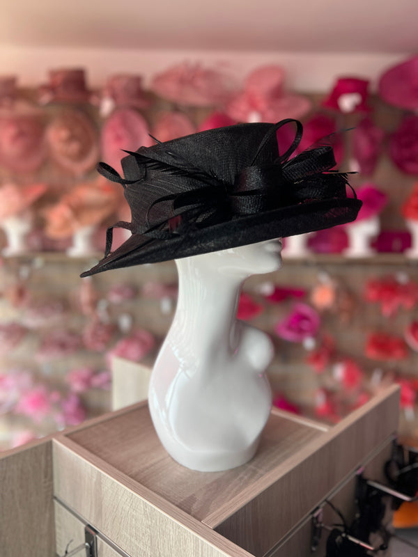Classic Sinamay Black Wedding Hat for Weddings, Funerals, Races