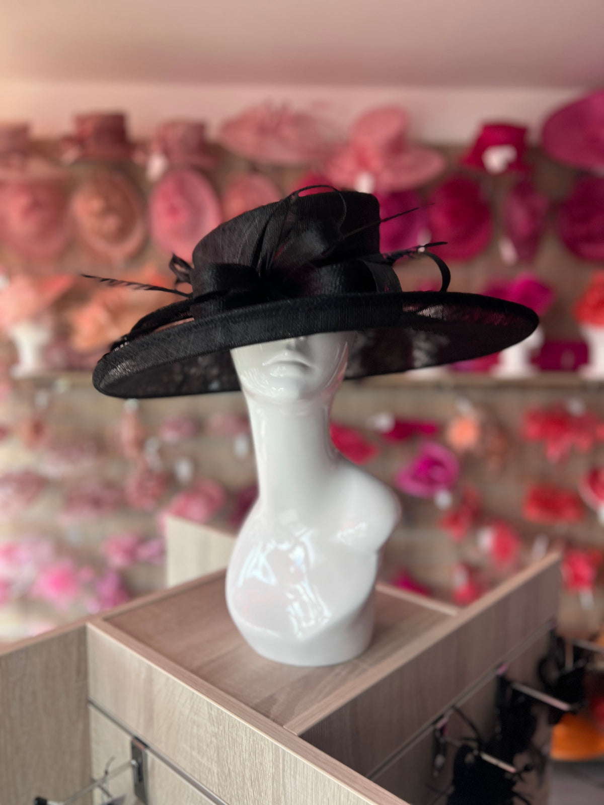 Handmade Bridal Formal Hat - Flannel Black Mesh Flower Wide Brim Vintage Top cheapest Hat