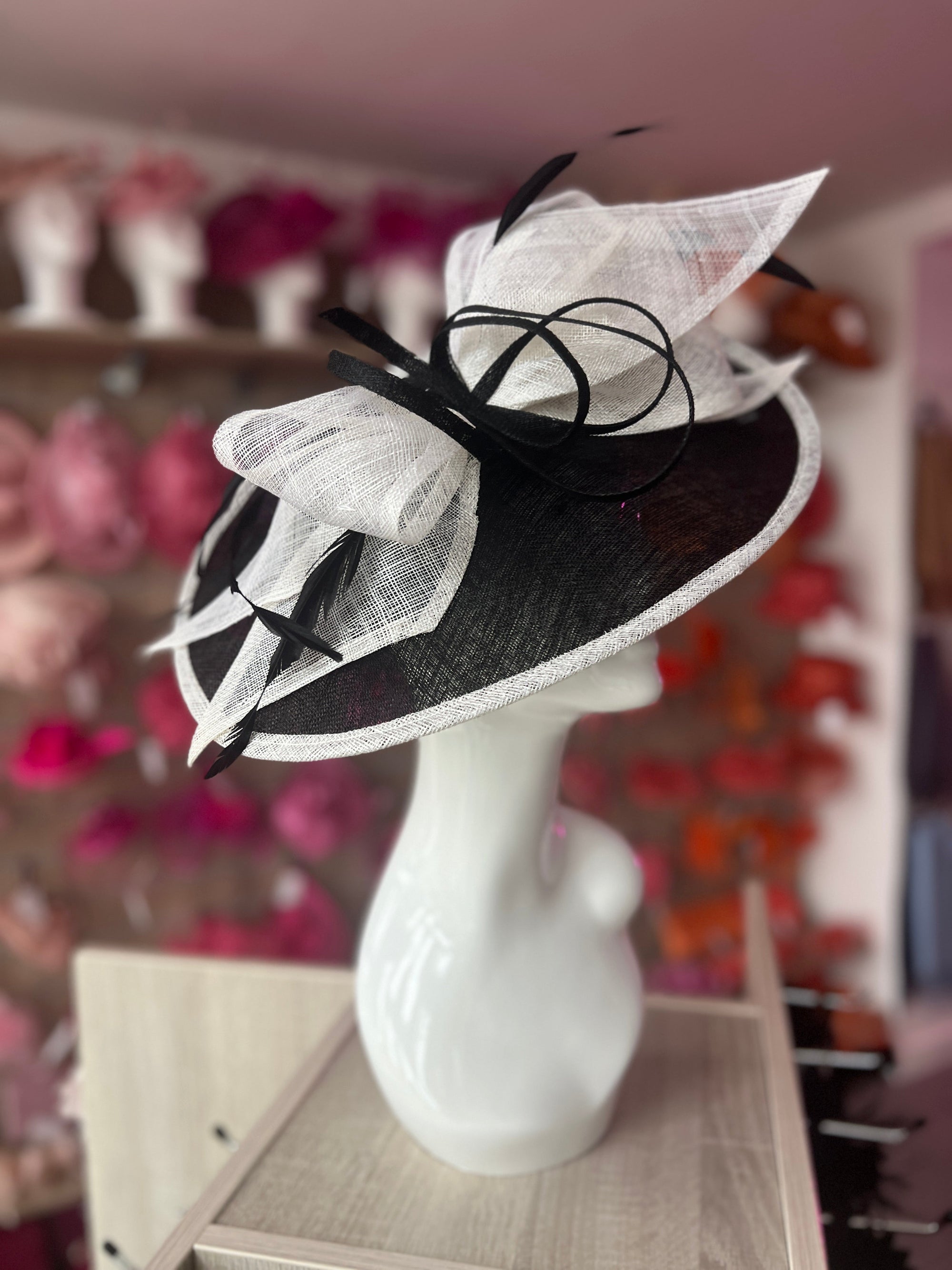 Classic Sinamay Black & White Hatinator with Bow-Fascinators Direct