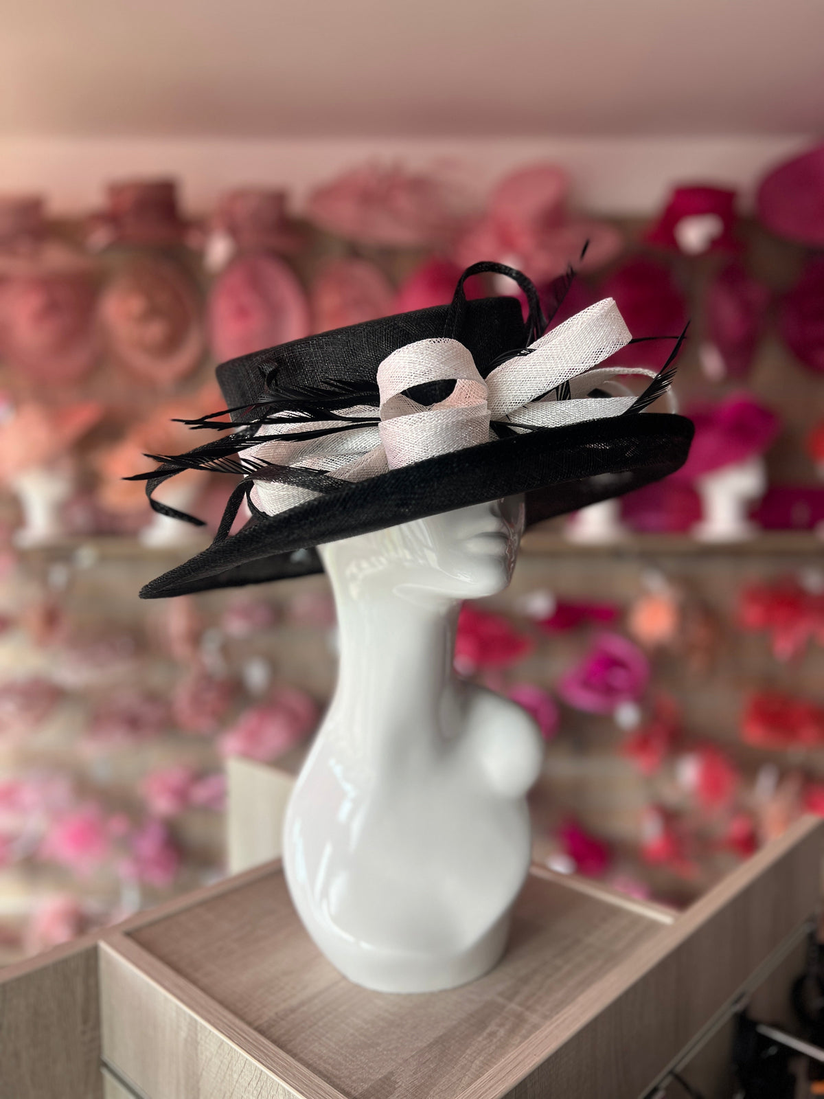 Classic Sinamay Black &amp; White Wedding Hat-Fascinators Direct