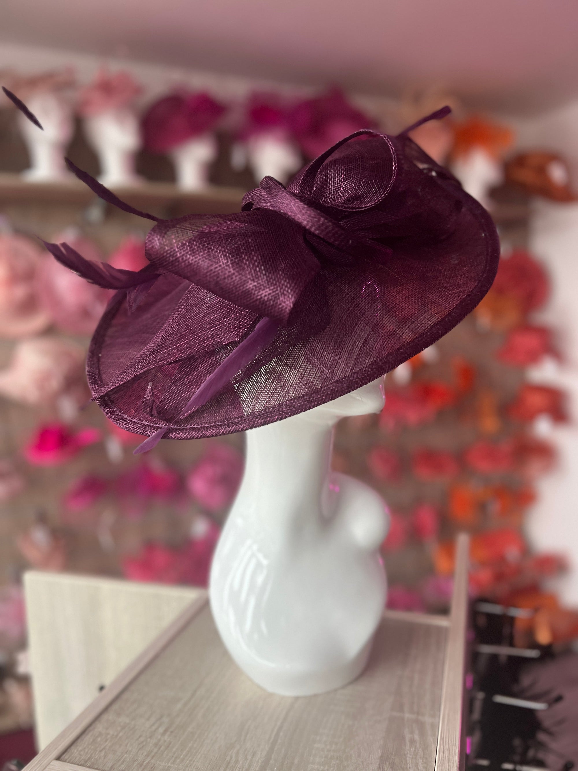 Classic Sinamay Blackcurrant Hatinator with Bow-Fascinators Direct