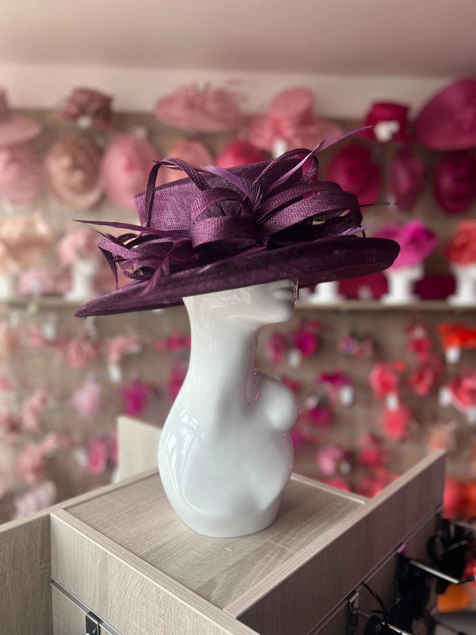 Classic Sinamay Blackcurrant Wedding Hat-Fascinators Direct