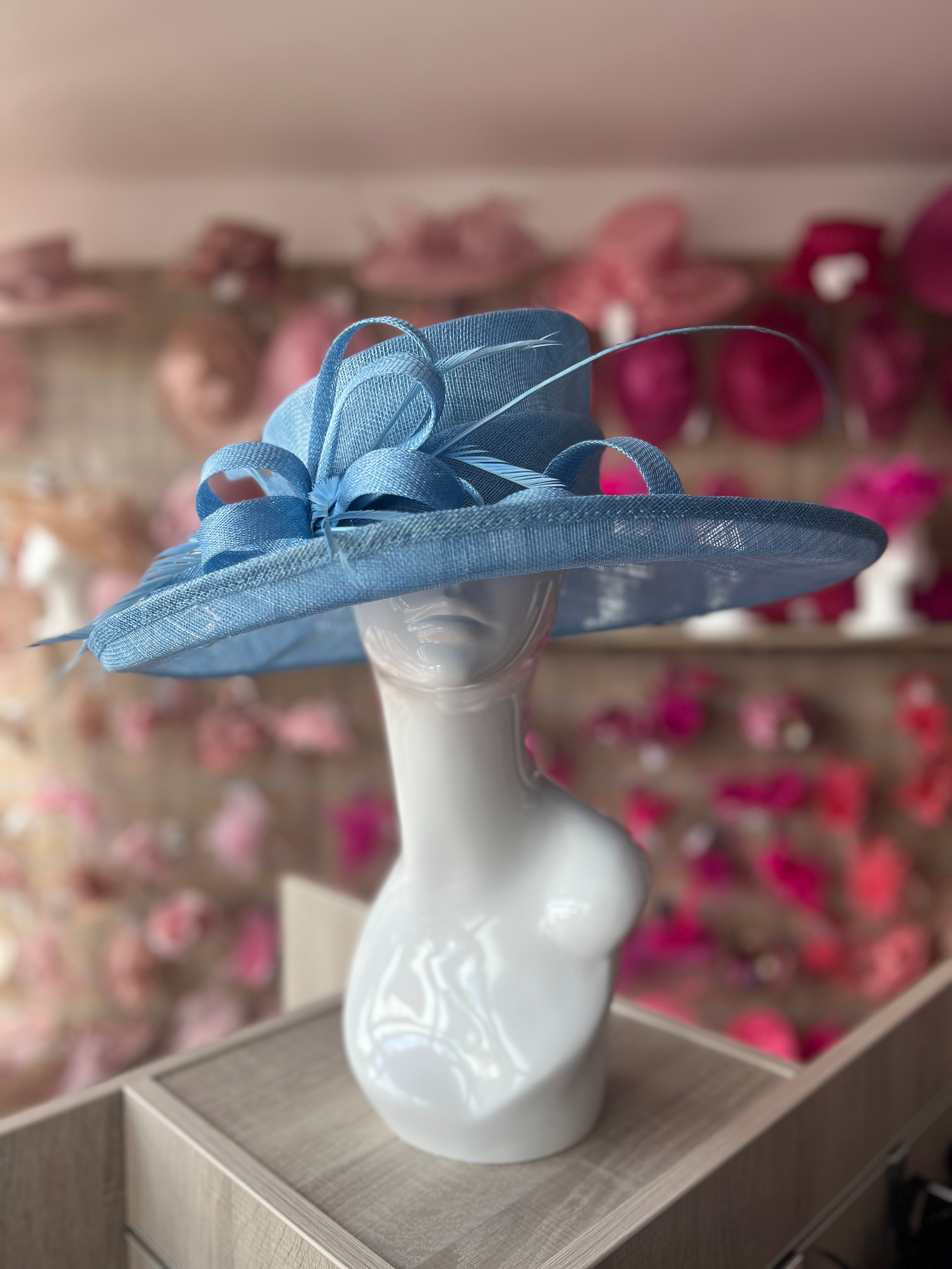 Classic Sinamay Mid Blue Bluebell Wedding Hat for Weddings Race Days