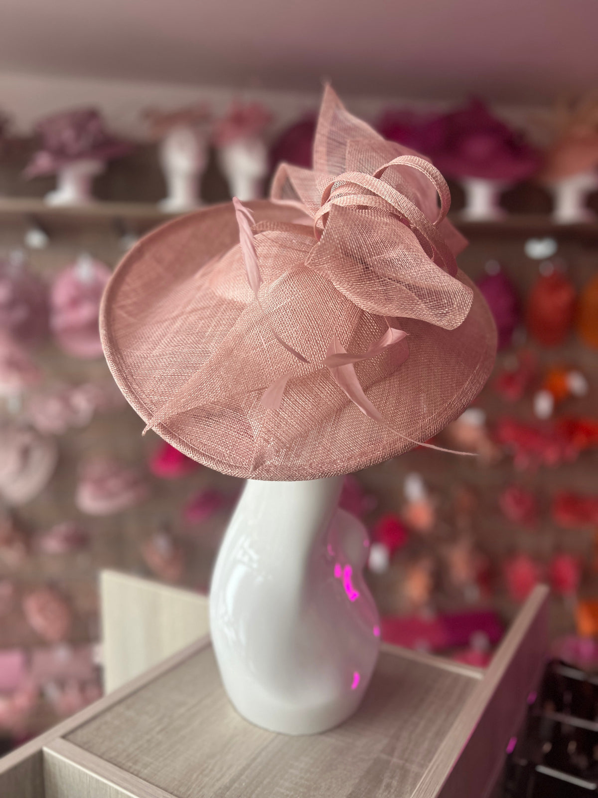 Classic Sinamay Blush Hatinator with Bow-Fascinators Direct