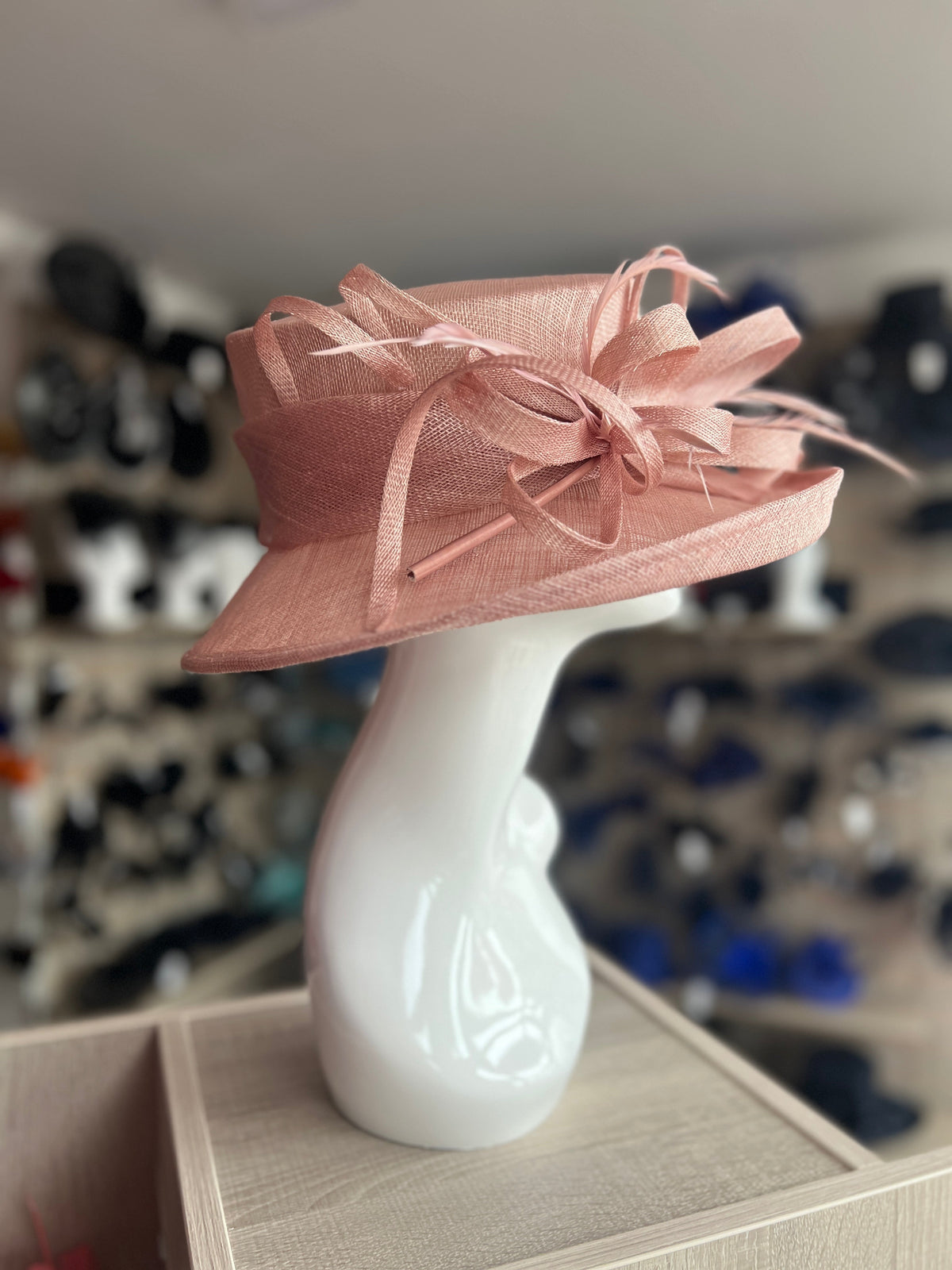 Classic Sinamay Blush Pink Wedding Hat-Fascinators Direct