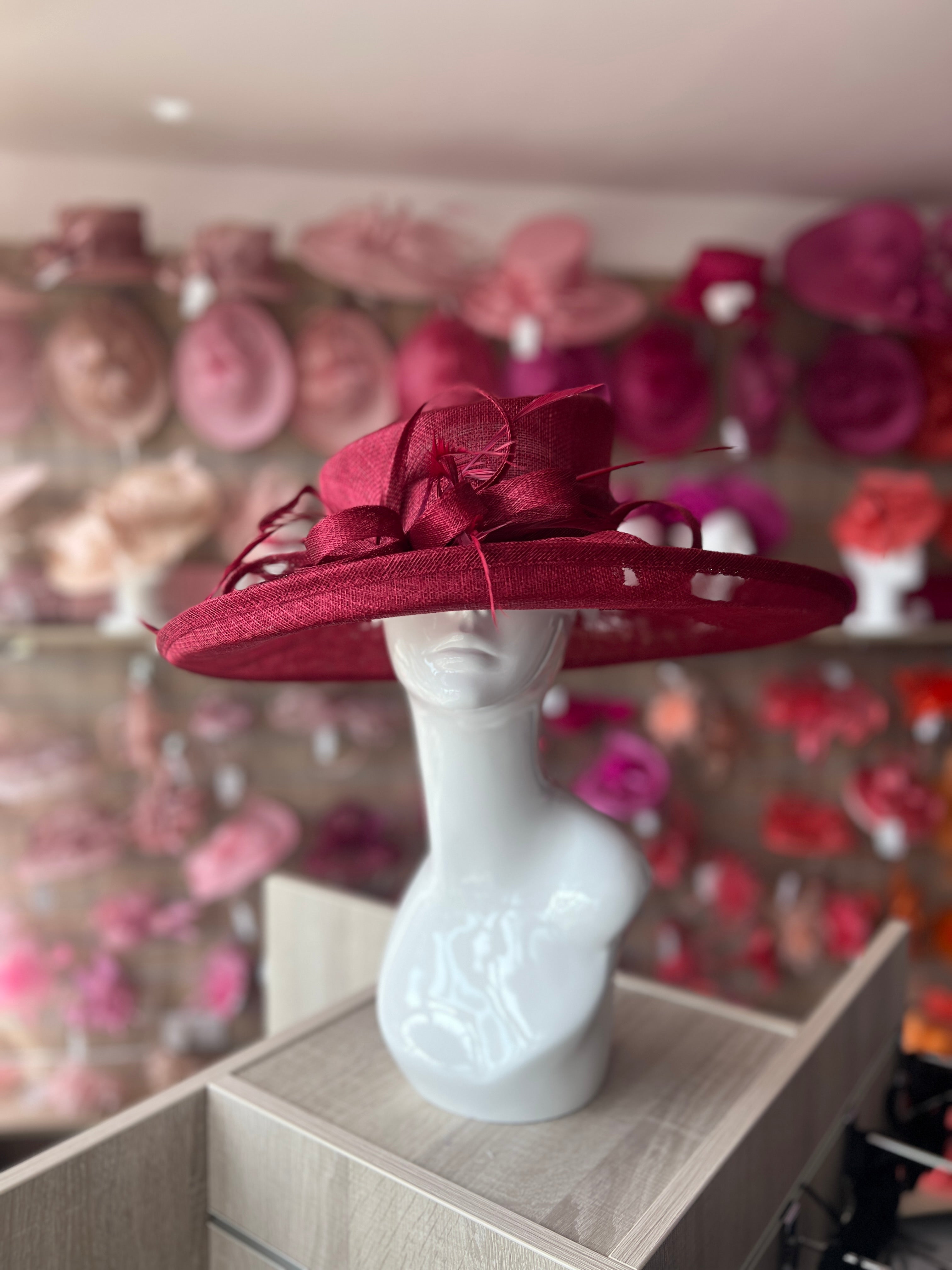 Classic Sinamay Burgundy Wedding Hat for Weddings, Race Days Ascot