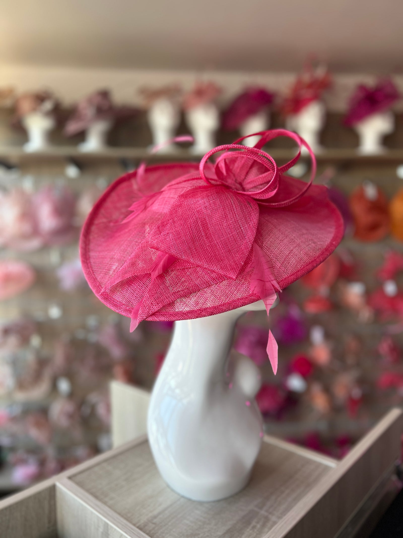 Classic Sinamay Cerise Hatinator with Bow-Fascinators Direct