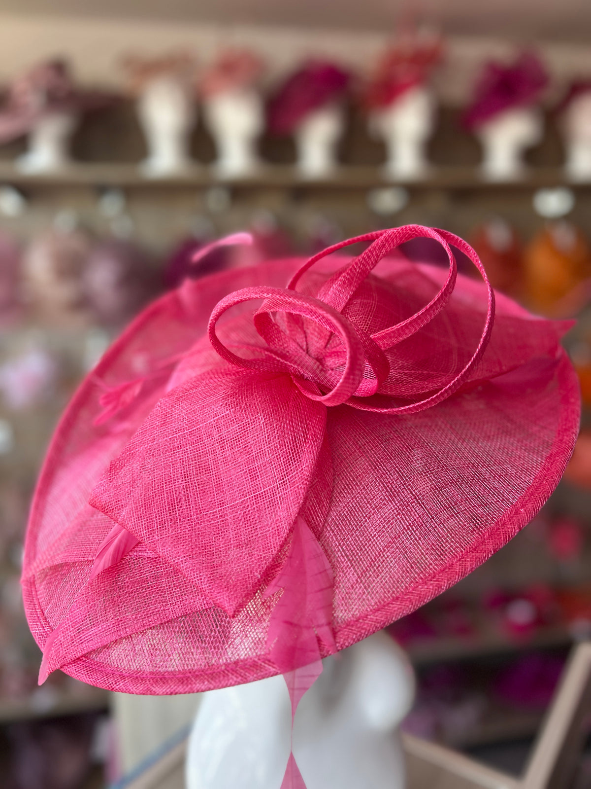 Classic Sinamay Cerise Hatinator with Bow-Fascinators Direct